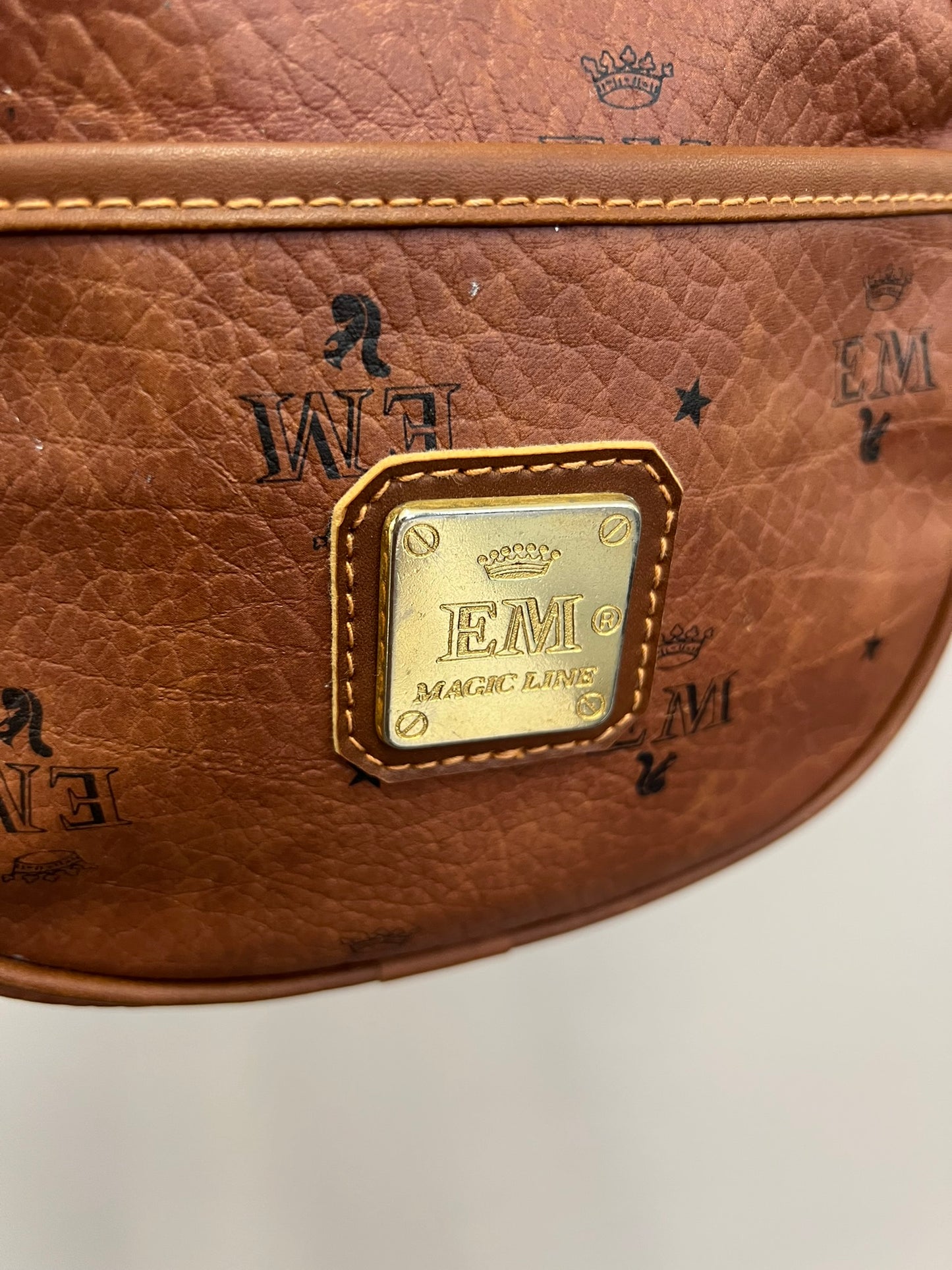 Vintage Monogram Faux Leather Crossbody Bag Tan Mini Handbag