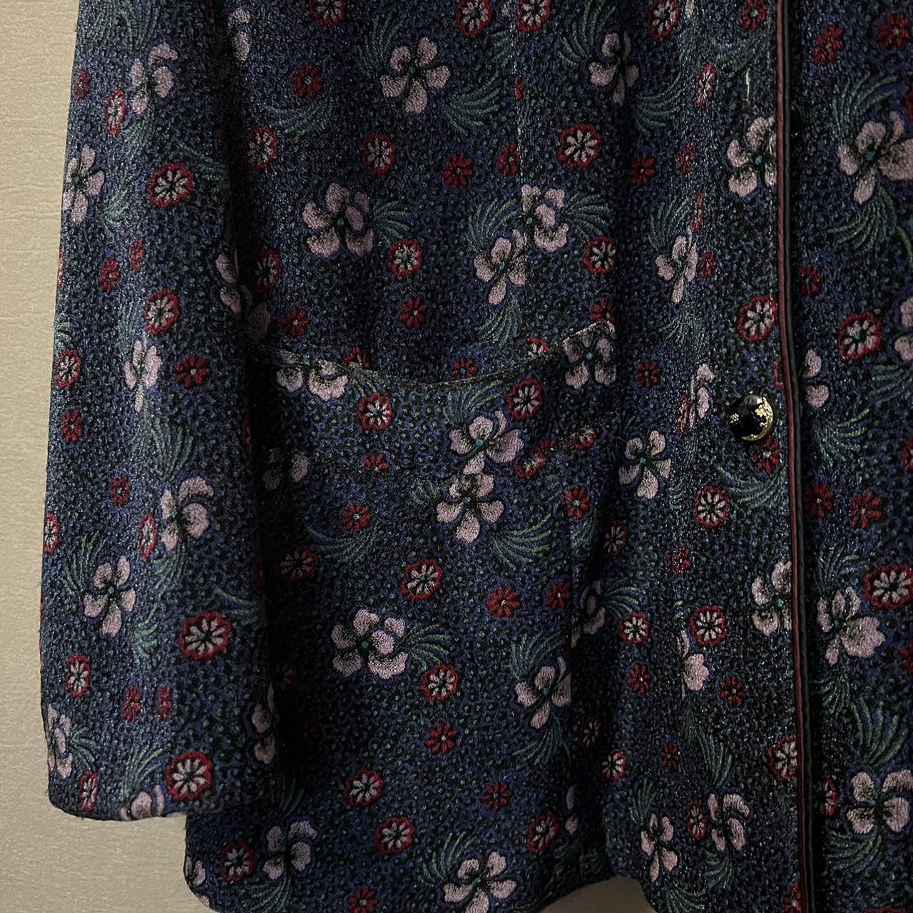 Vintage Velvet Pyjama Set Nightwear Co Ord Blue Floral Italian PJs Size UK 8 Small