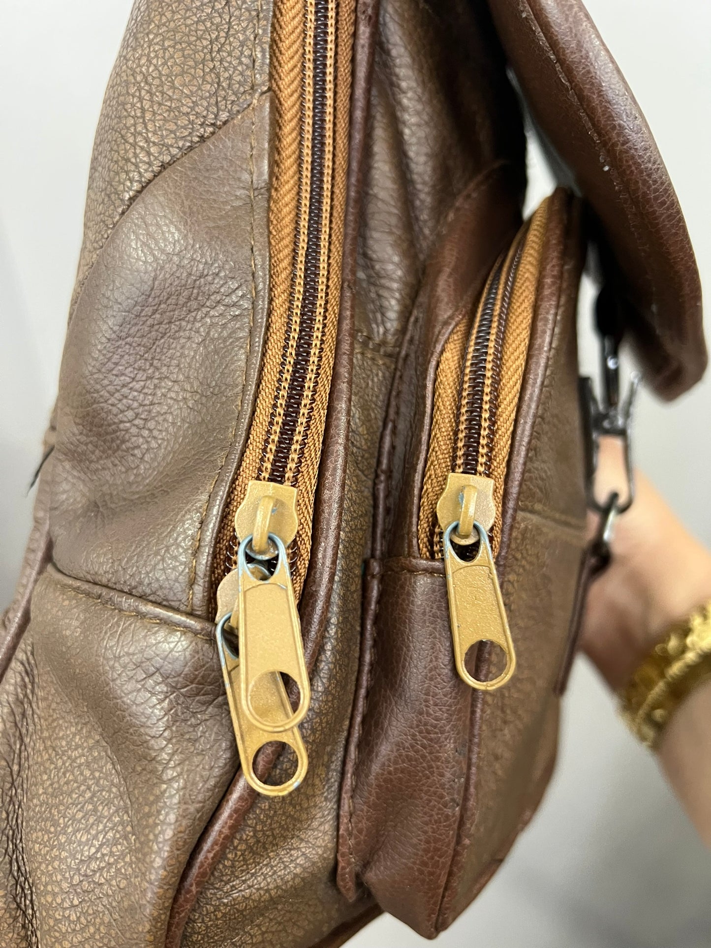 Brown Patchwork Handbag Faux Leather Backpack Vintage 90s Convertible Strap Ruck