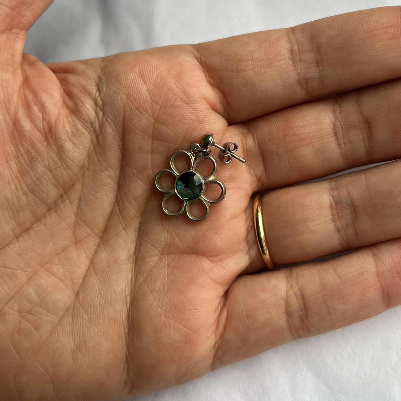 Vintage Drop Earrings Silver Tone Flower