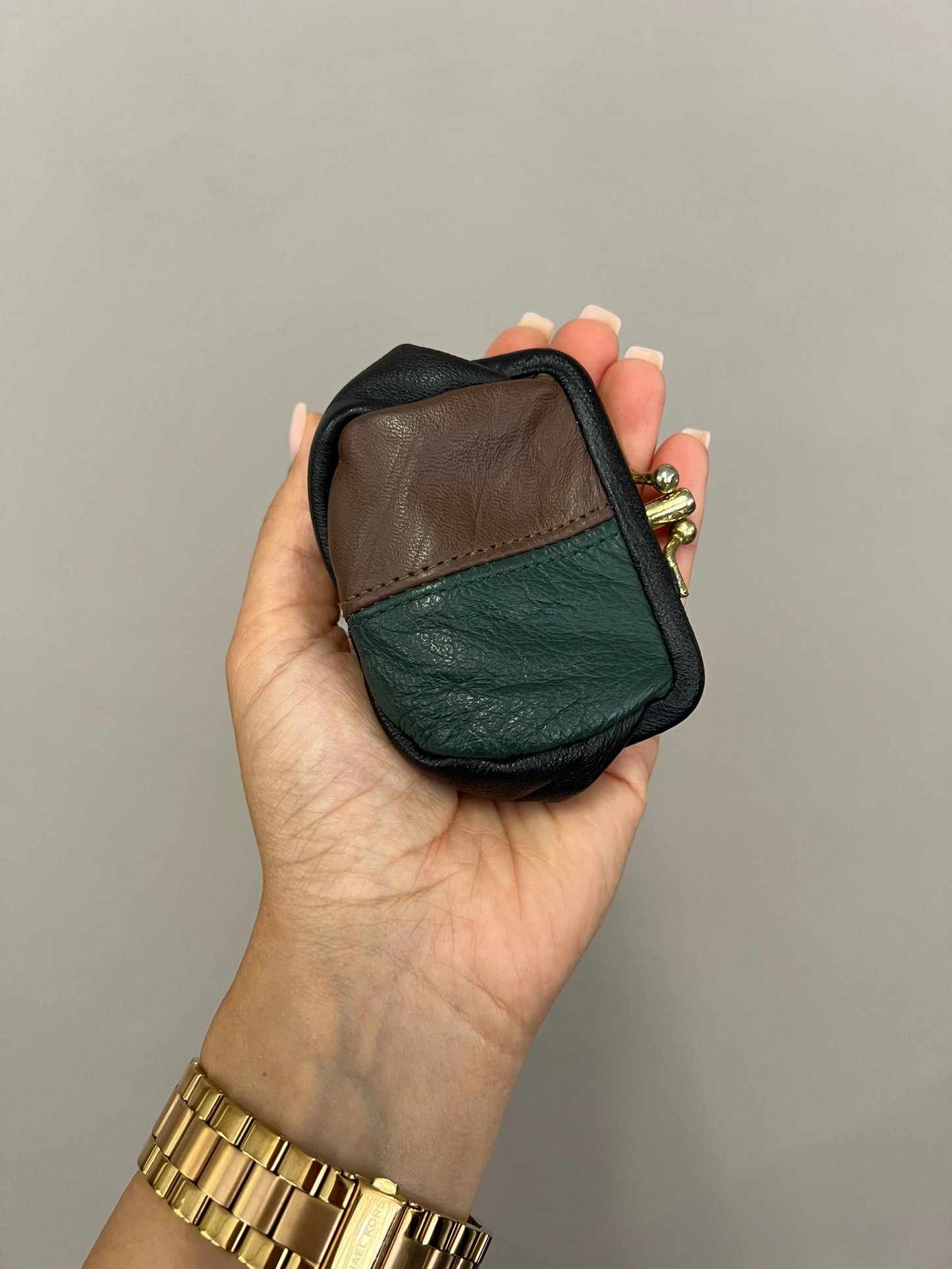 Vintage Leather Coin Purse Green Patchwork Change Purse Vintage Wallet
