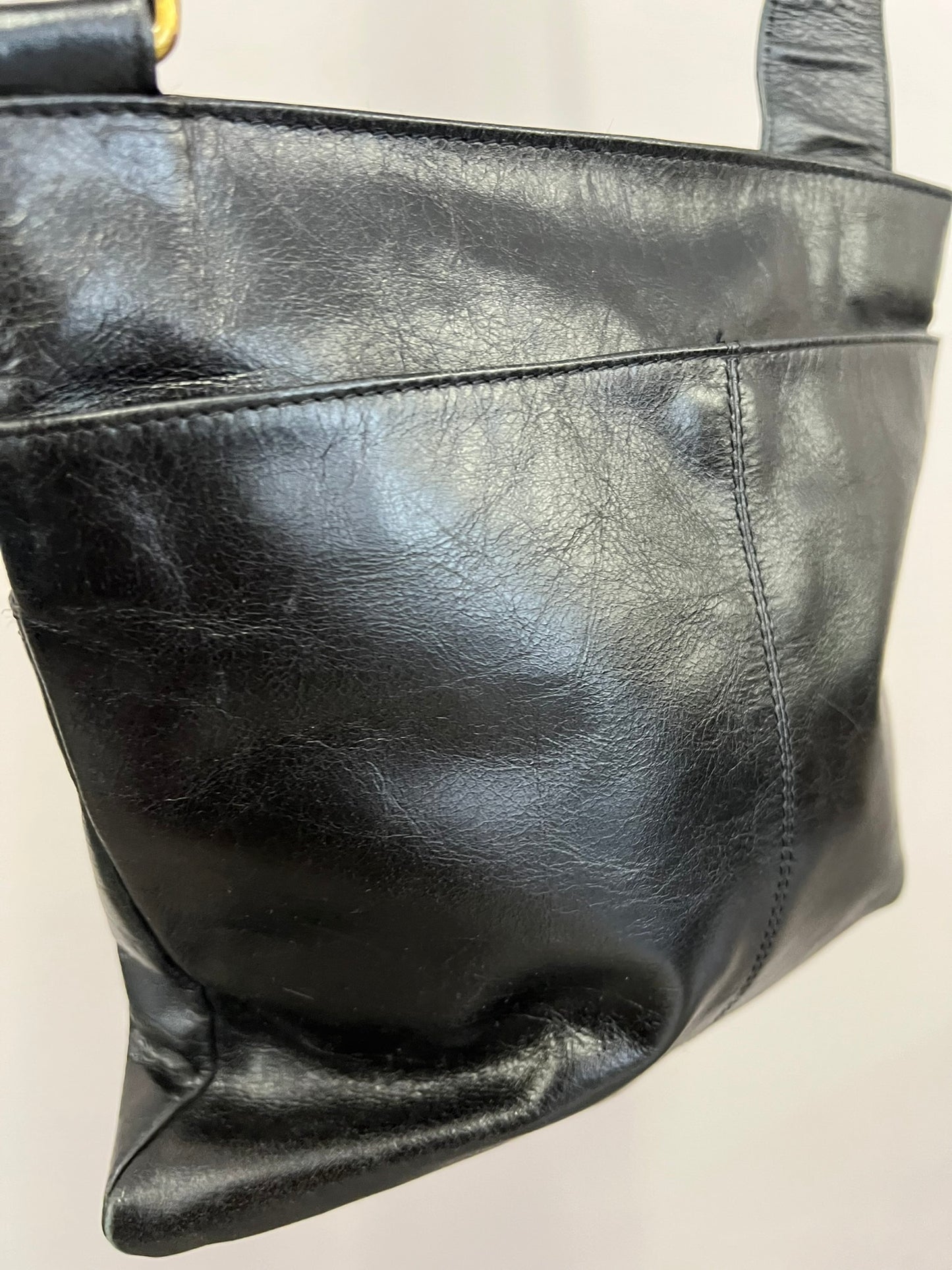 Vintage Black Faux Leather Crossbody Bag Adjustable Buckle Strap
