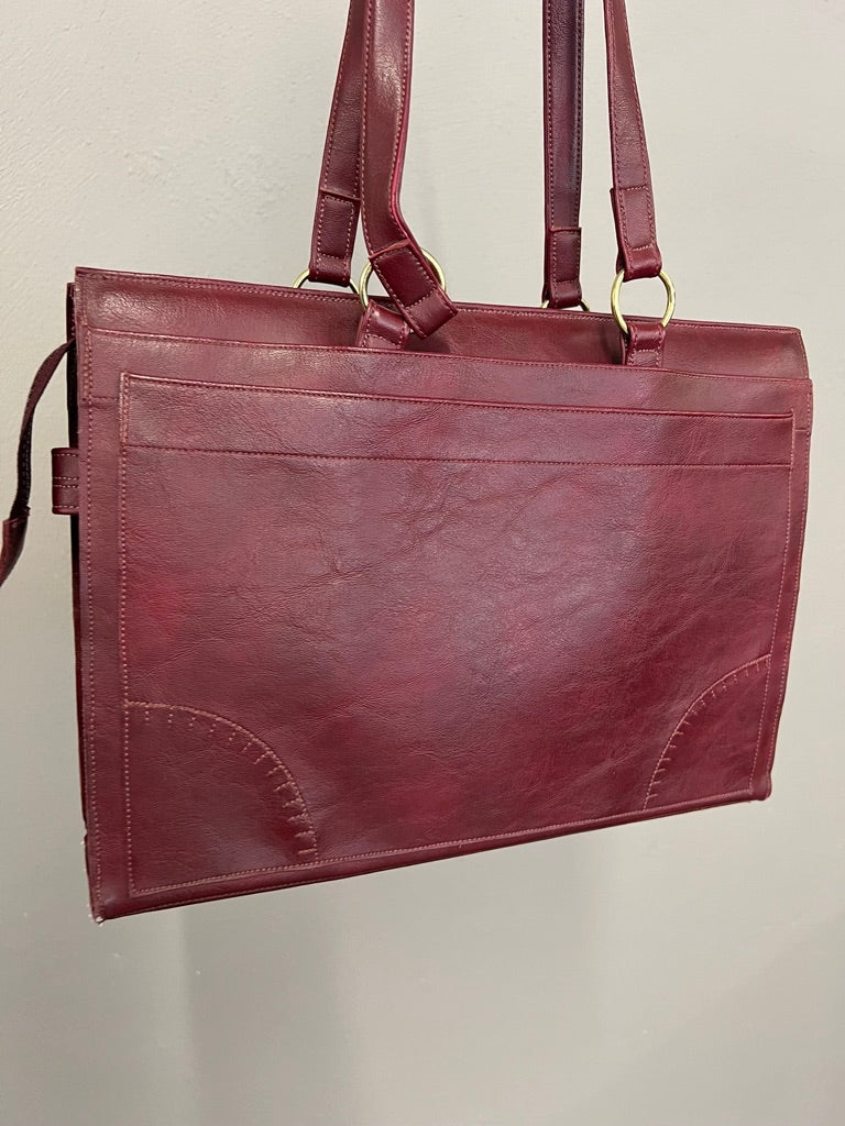 Vintage Burgundy Faux Leather Shoulder Tote 90s Minimalist Style