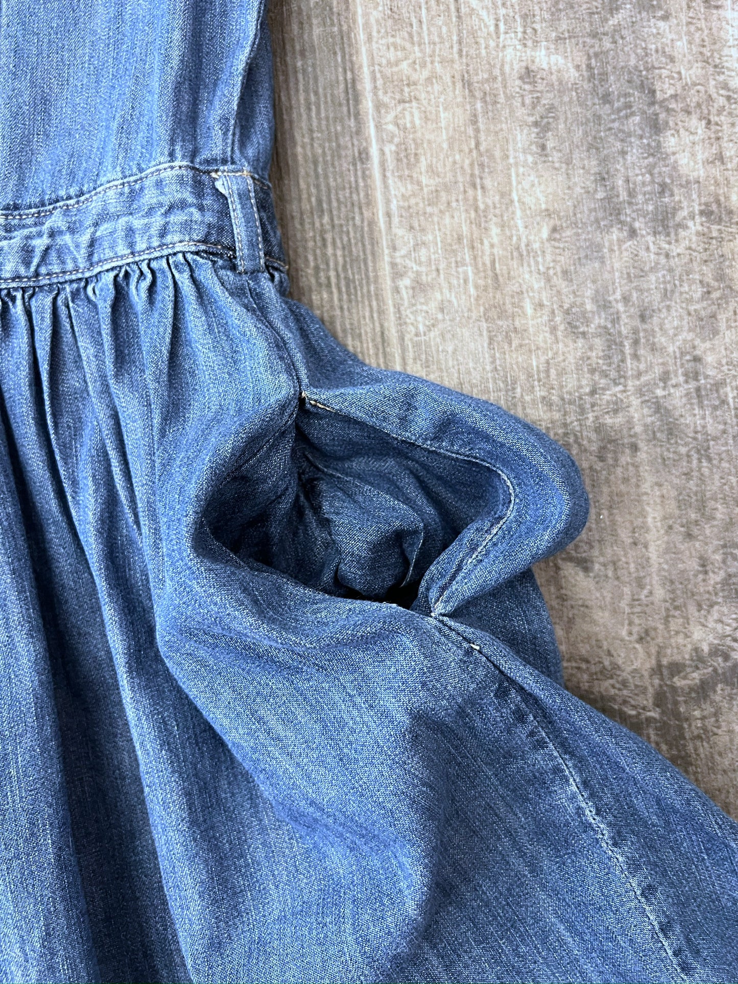 Vintage Polo Ralph Lauren Blue Denim Shirt Dress Short Pleated Long Sleeve Dress