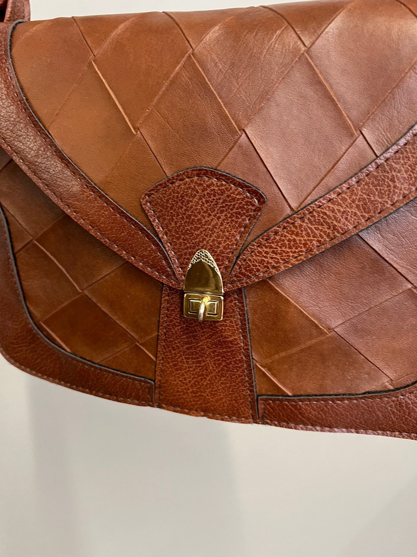 Vintage Brown Faux Leather Patchwork Shoulder Bag Made in Britain