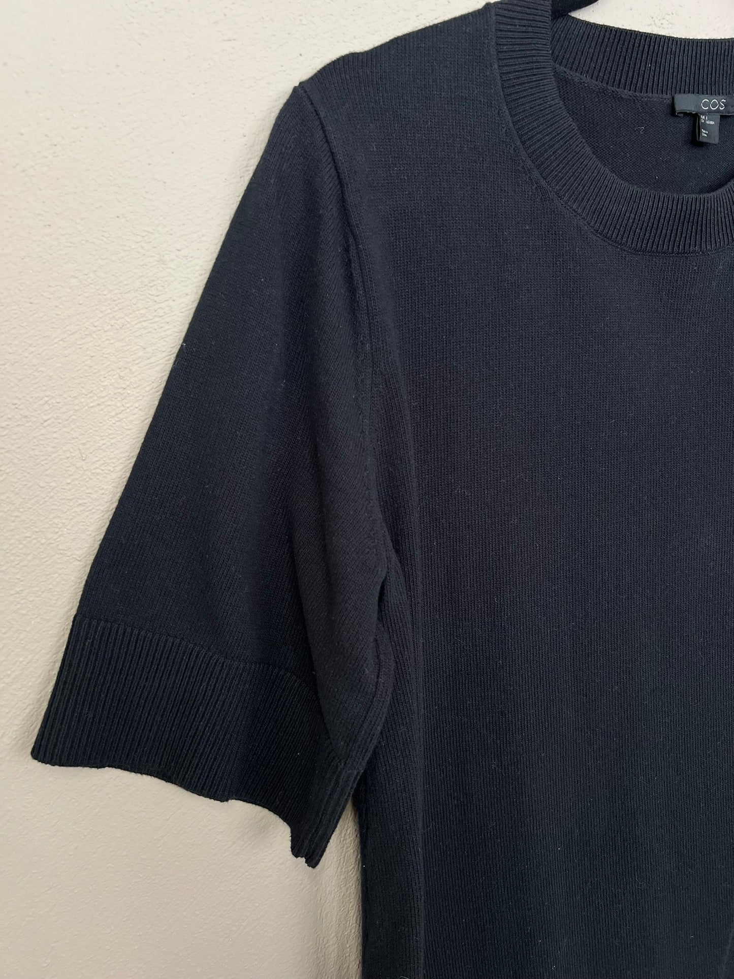 COS Dress Asymmetric Black Tunic Dress Cotton and Pleated Panel Size S