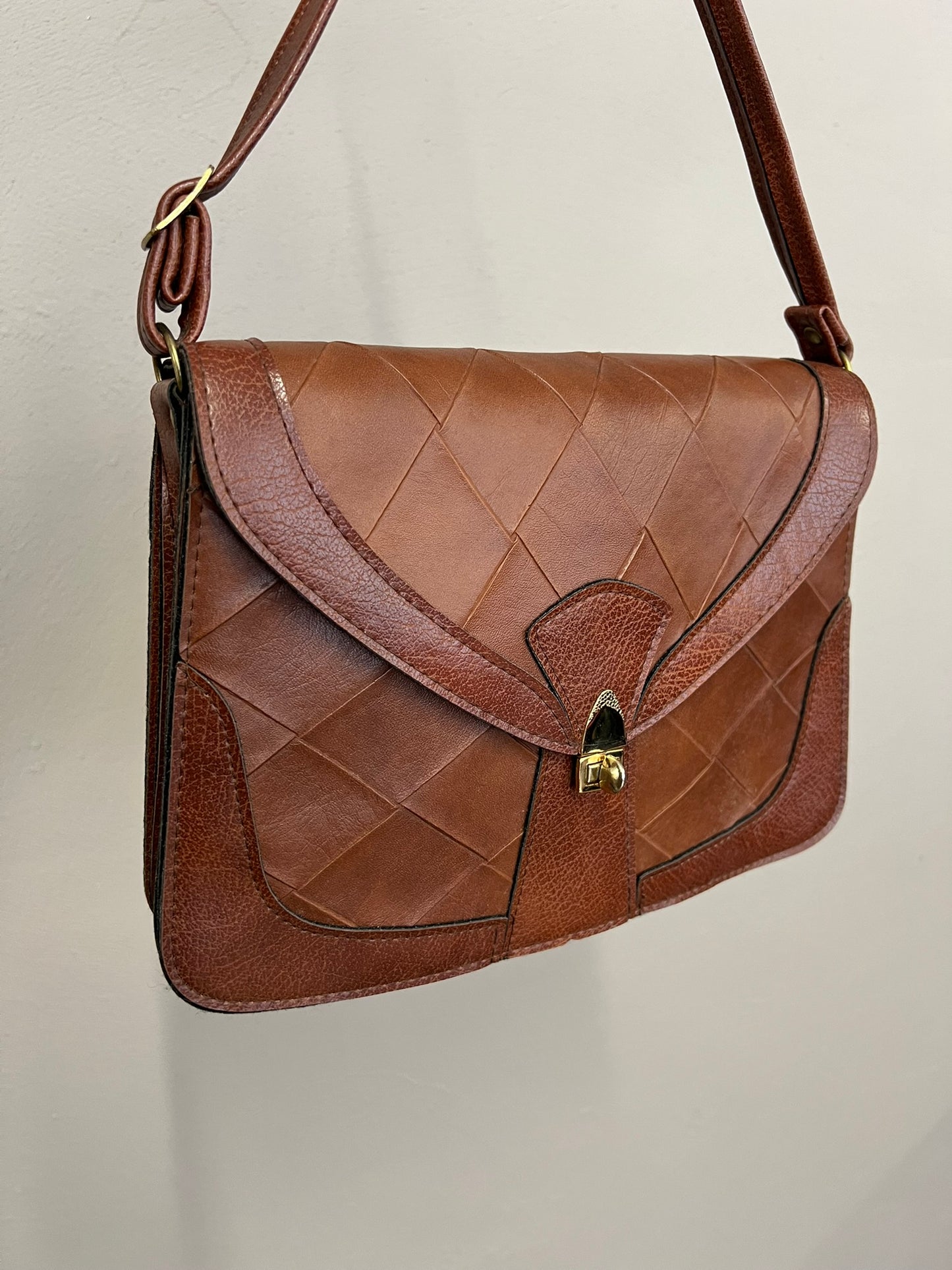 Vintage Brown Faux Leather Patchwork Shoulder Bag Made in Britain