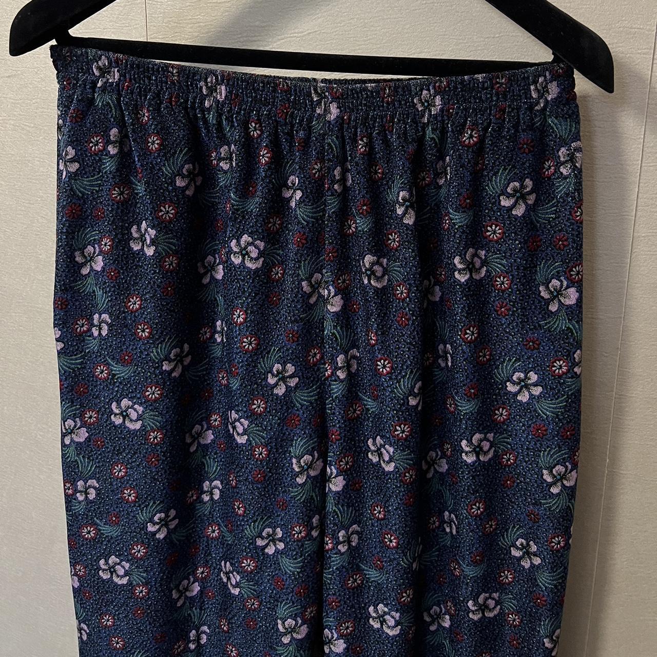 Vintage Velvet Pyjama Set Nightwear Co Ord Blue Floral Italian PJs Size UK 8 Small
