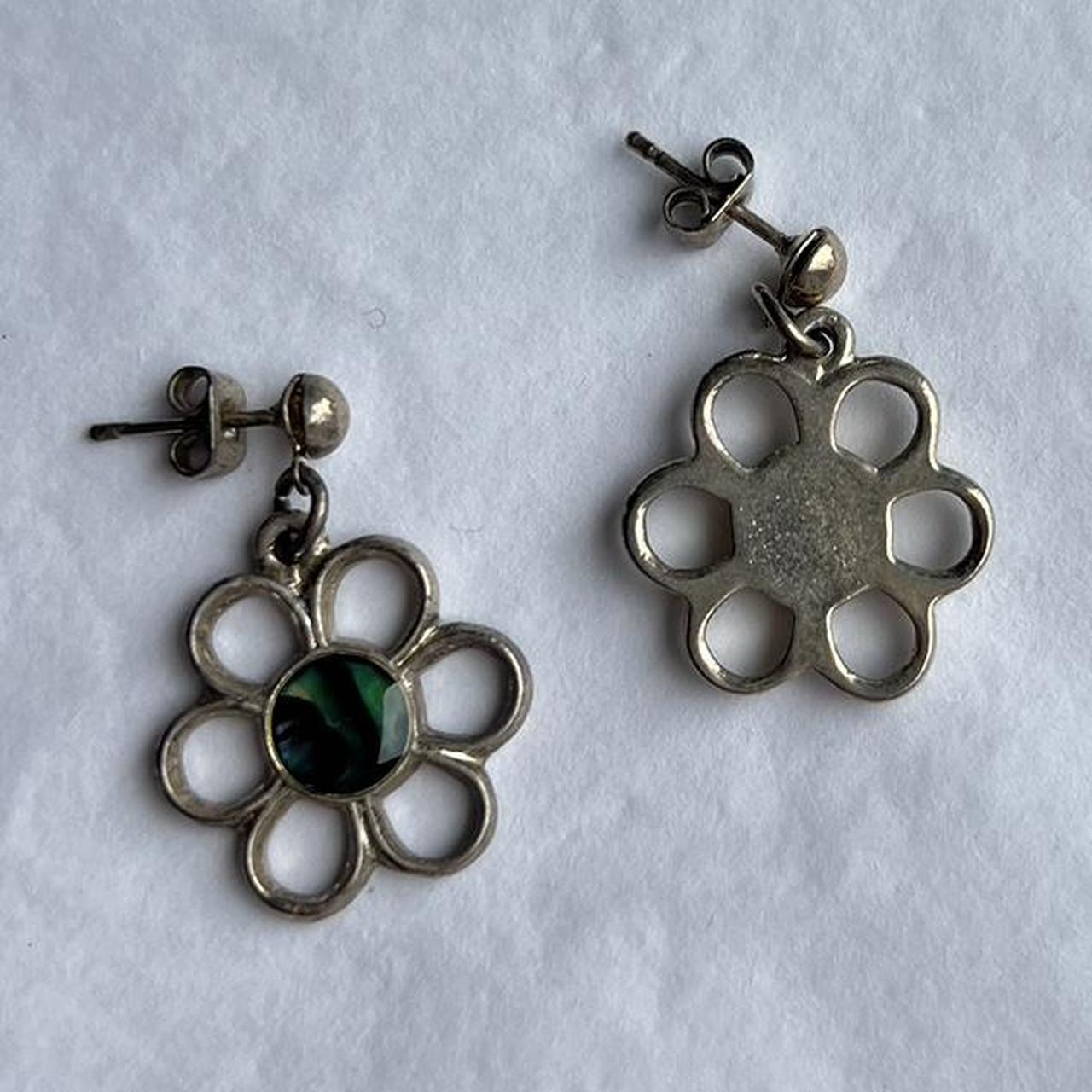 Vintage Drop Earrings Silver Tone Flower