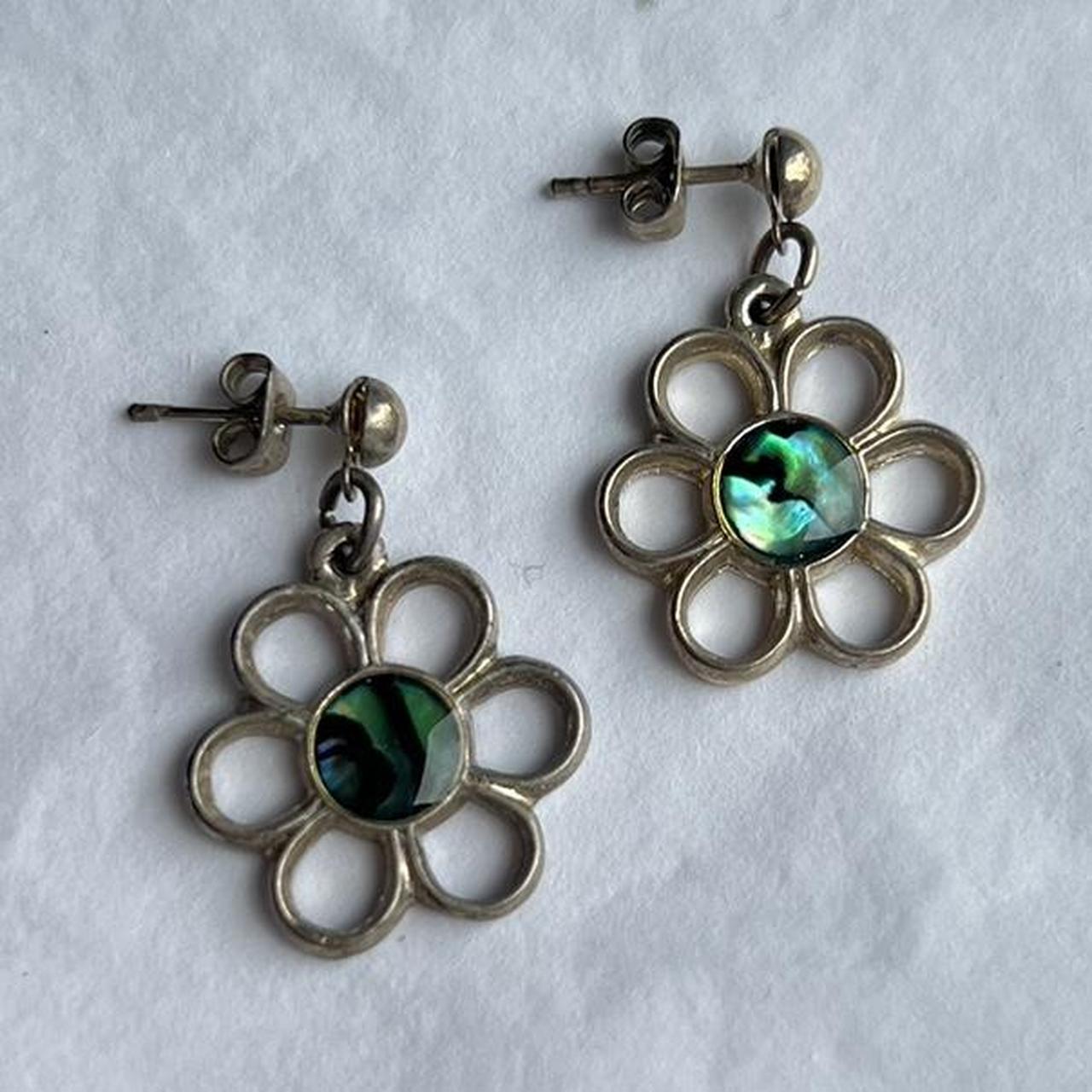 Vintage Drop Earrings Silver Tone Flower