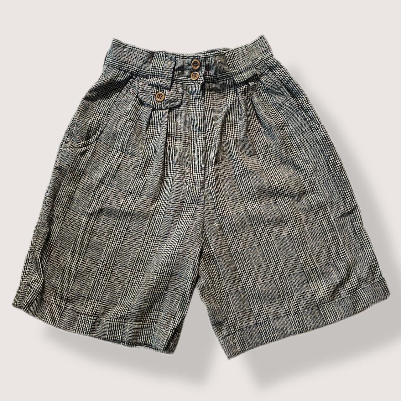 High Waisted Shorts Vintage 90s Cotton Check Shorts High Rise Bermuda Shorts Huntington Ridge in Bro