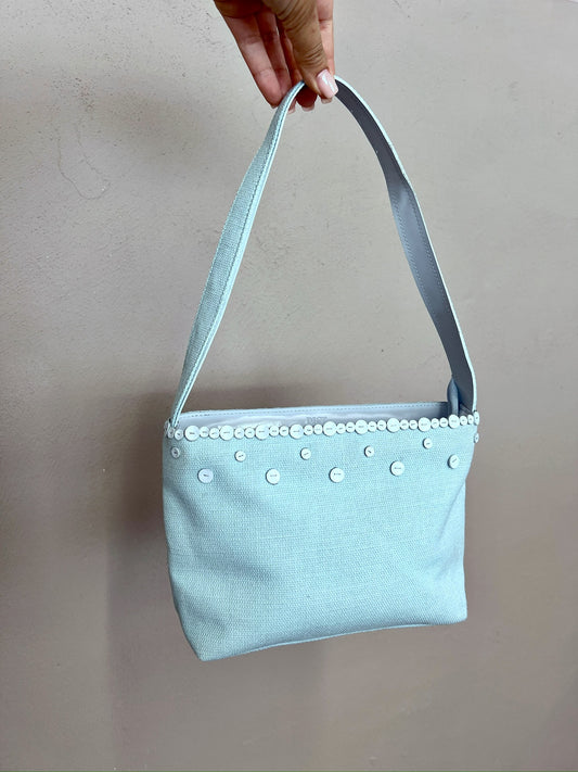 2000s Light Blue Shoulder Bag Linen Handbag Summer Bag