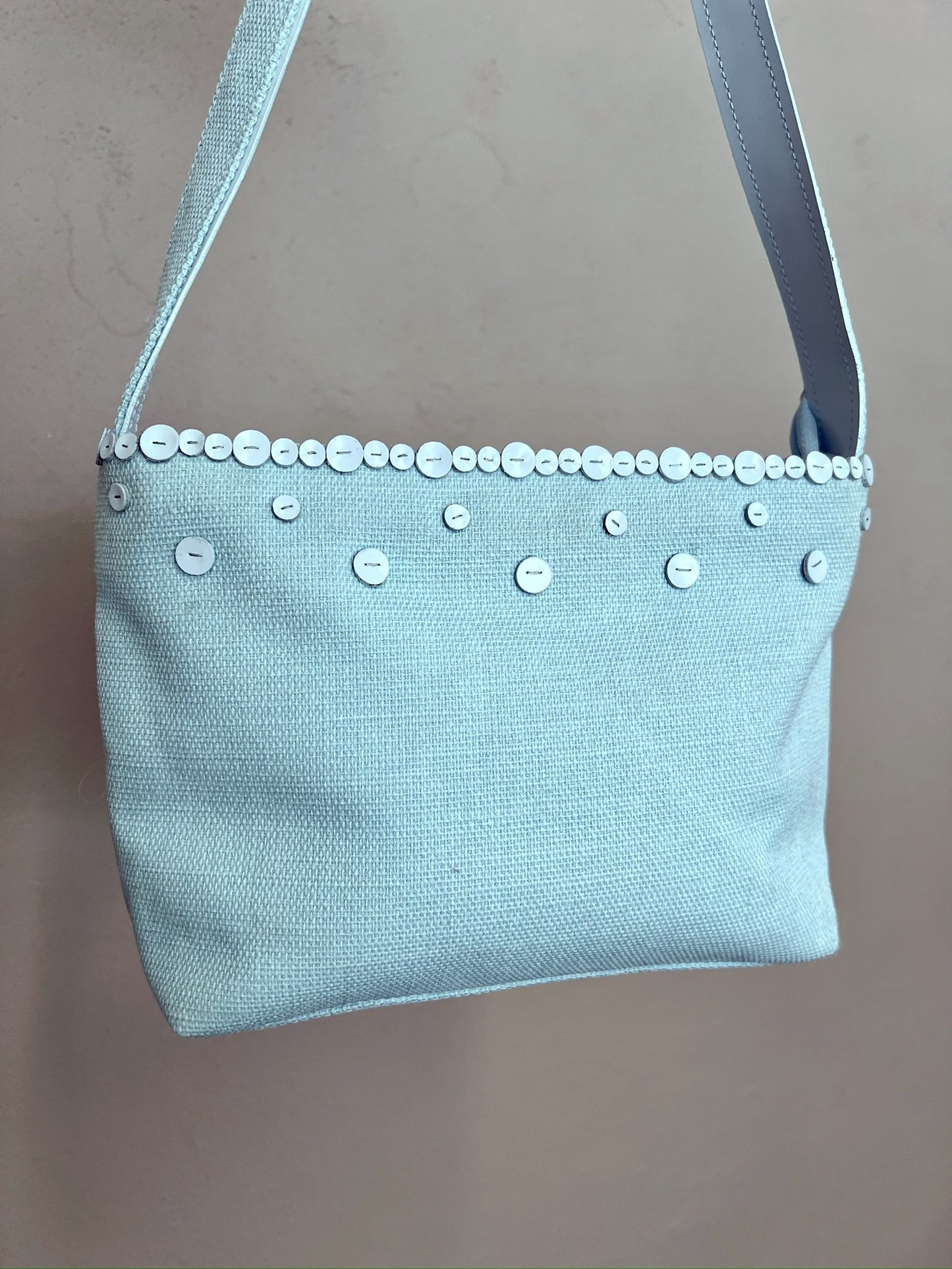 2000s Light Blue Shoulder Bag Linen Handbag Summer Bag