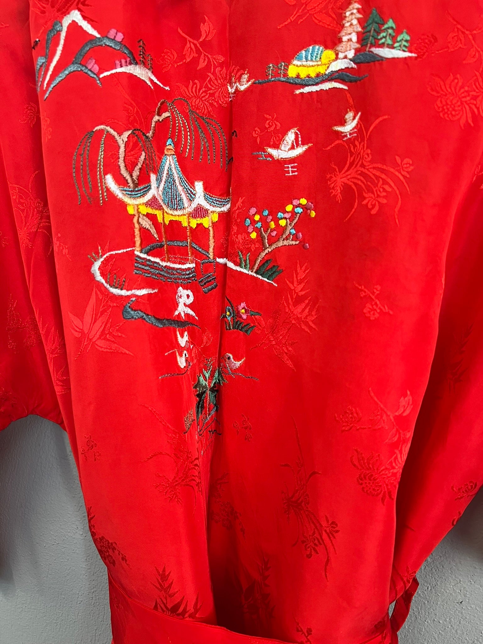 Kimono Robe Vintage 1980s Embroidered Chinese Style Dressing Gown