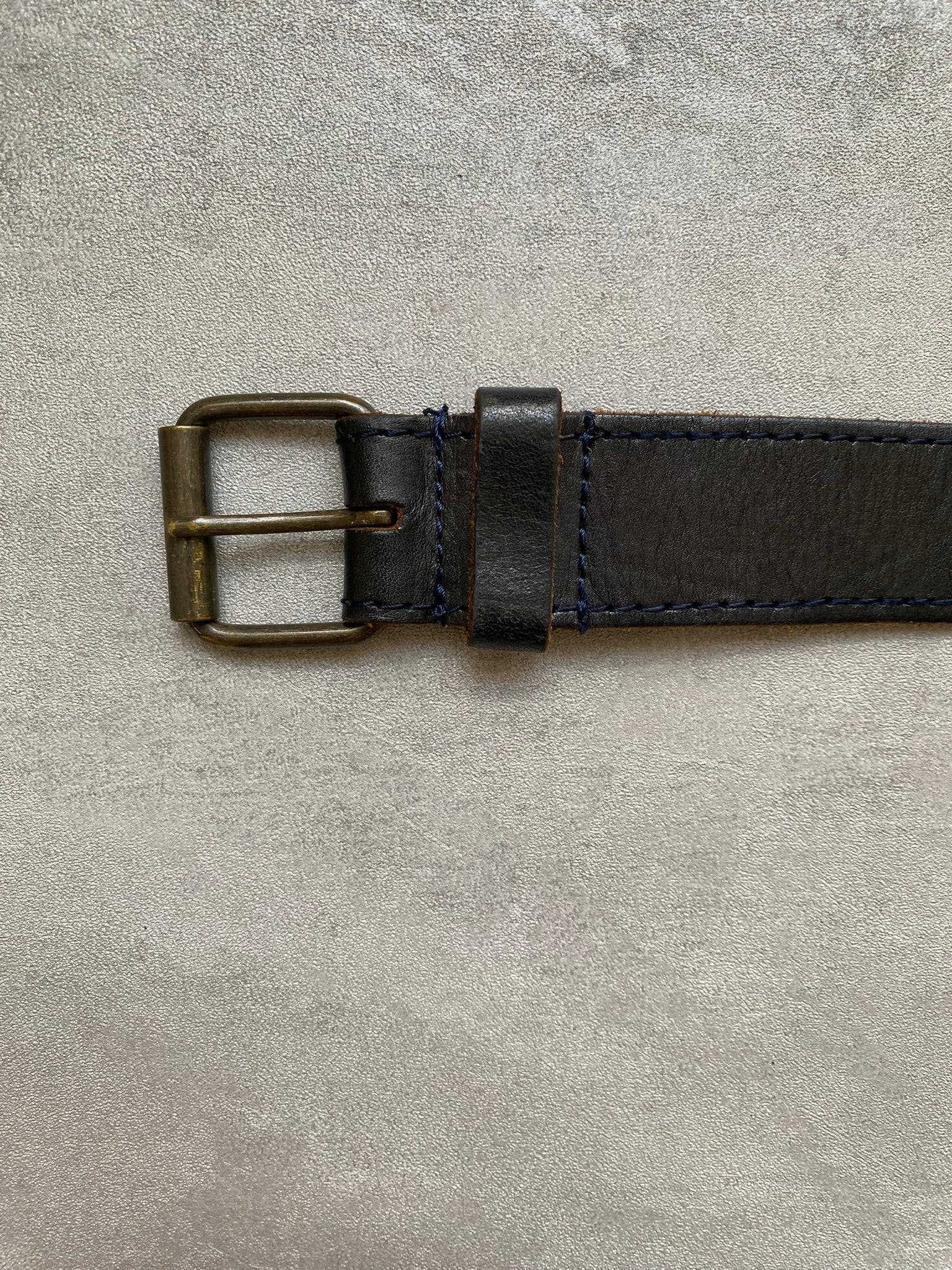 Vintage Belt Woven Black Leather Brass Buckle Western