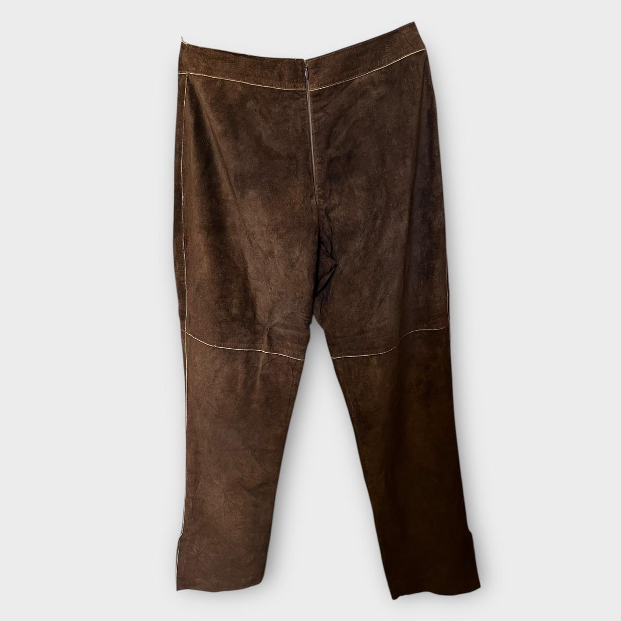 Vintage 90s Leather Trousers Western Suede Straight Leg Lace Up Brown Pants