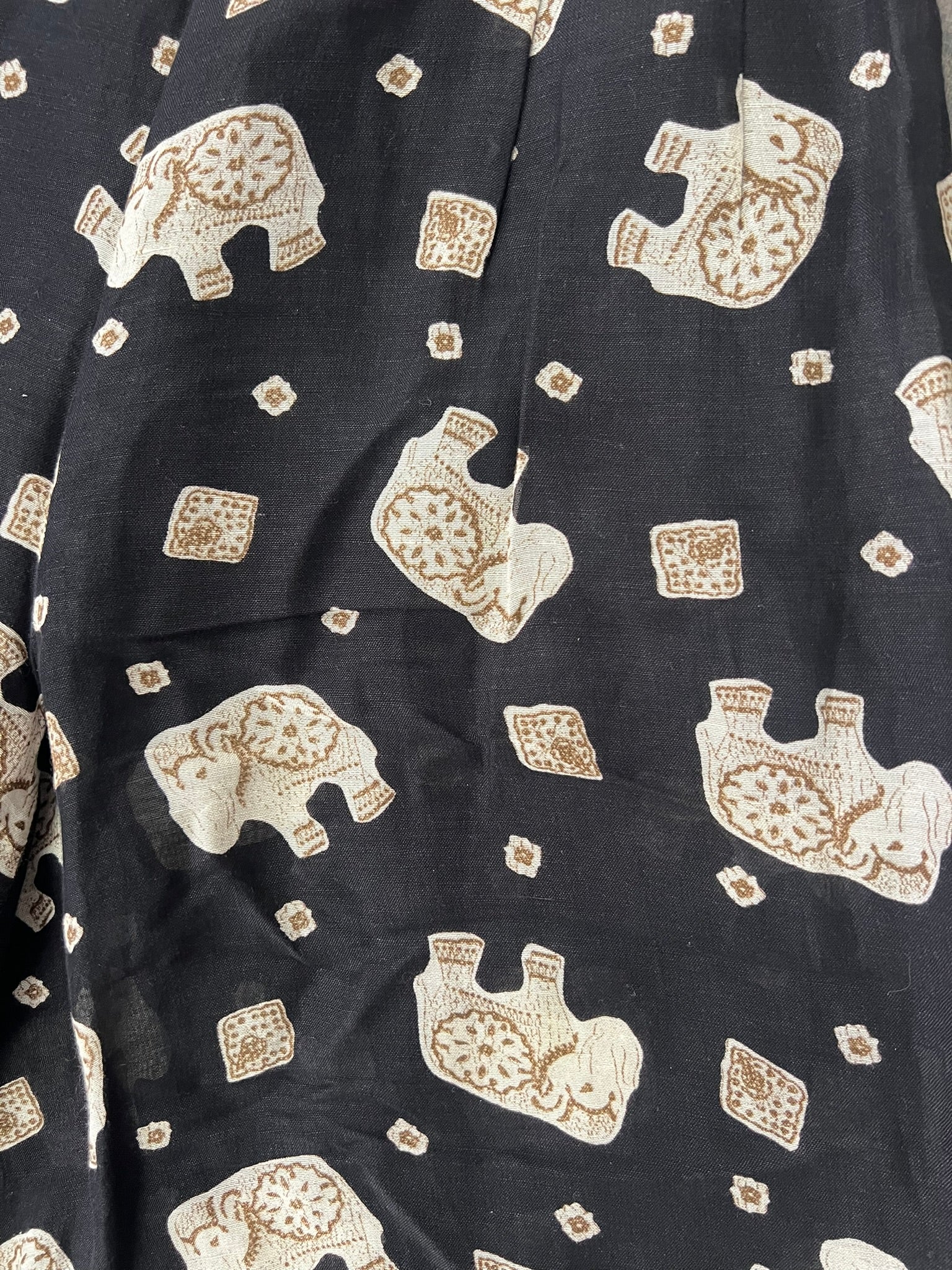 Wide Leg Trousers Vintage 1990s Betty Barclay Linen Blend Printed UK 6–8 Petite