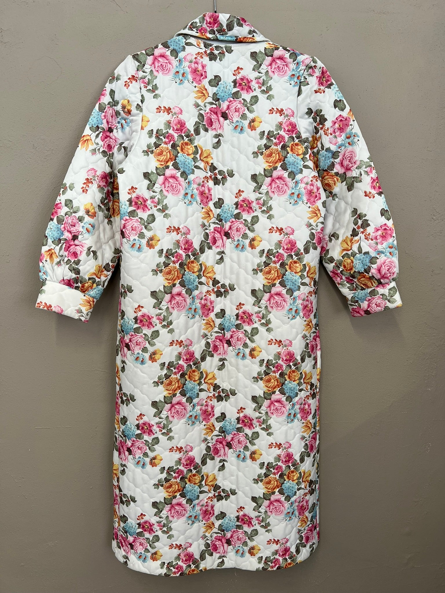 Vintage Dressing Gown Floral Quilted Housecoat Longline Canda UK12