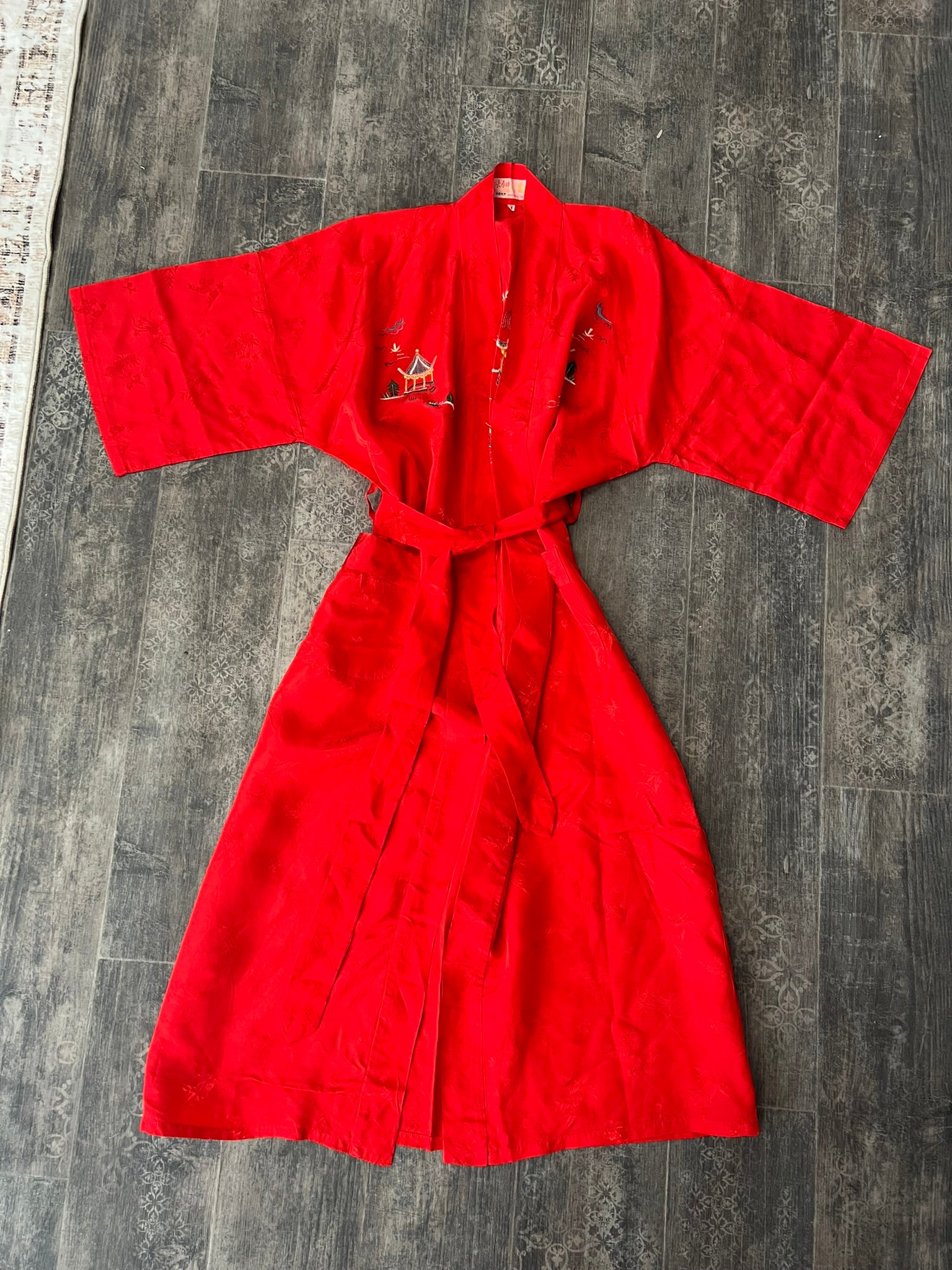 Kimono Robe Vintage 1980s Embroidered Chinese Style Dressing Gown