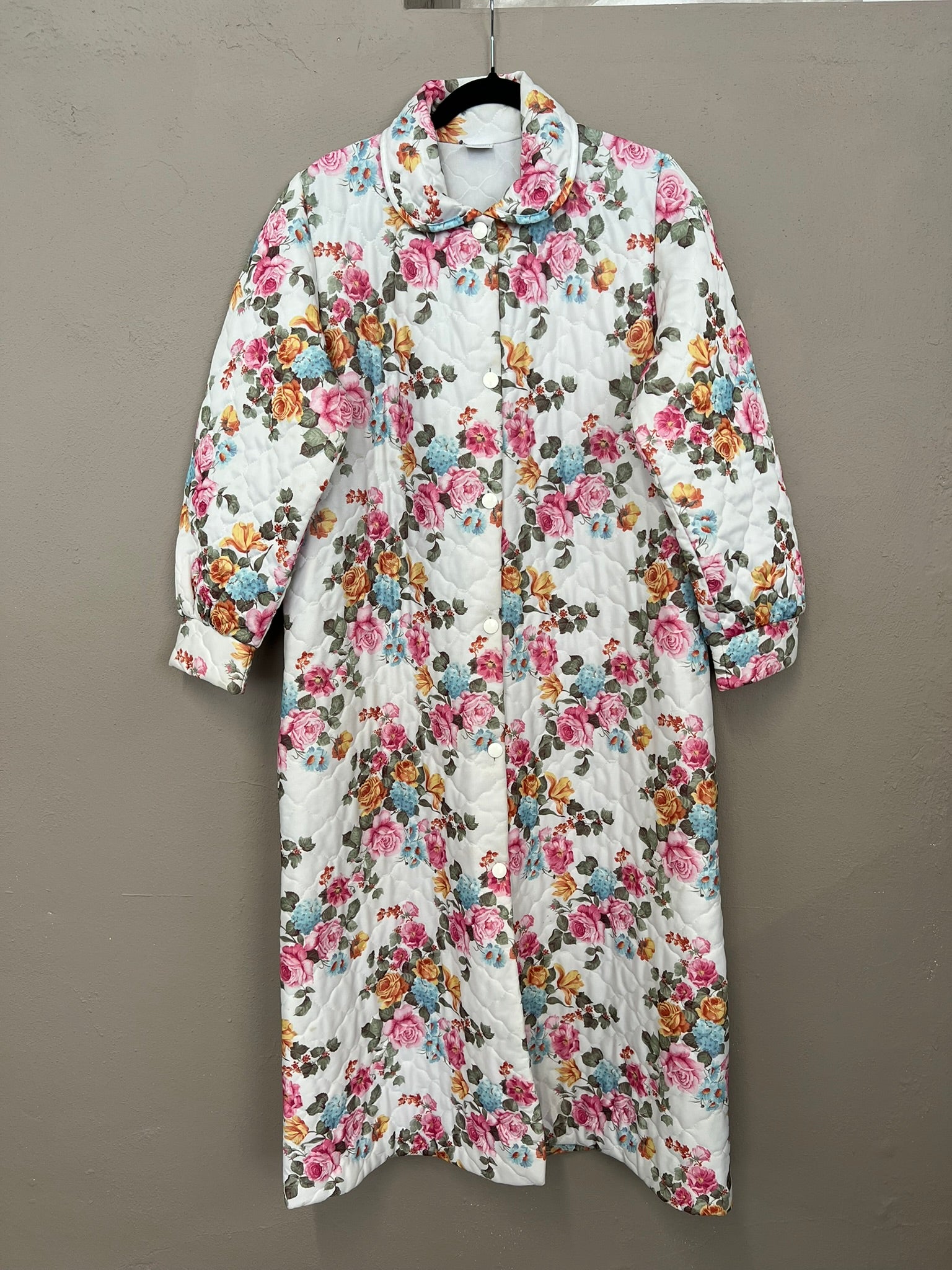 Vintage Dressing Gown Floral Quilted Housecoat Longline Canda UK12