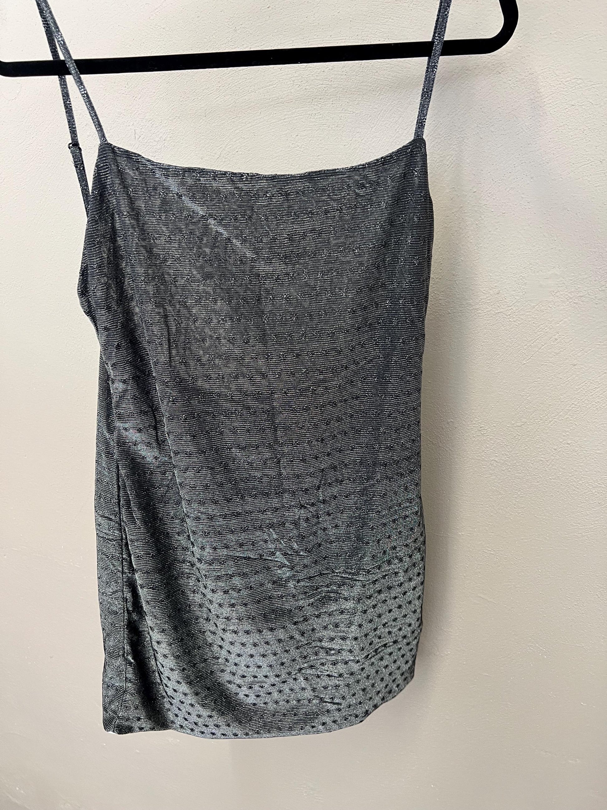 Silver Metallic Bodycon Mini Dress | Vintage | Backless Slinky Clubwear | Micro Mini