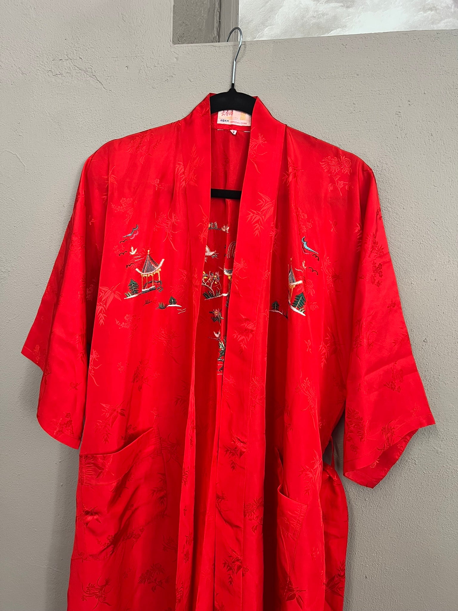 Kimono Robe Vintage 1980s Embroidered Chinese Style Dressing Gown
