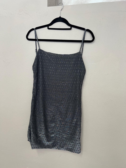Silver Metallic Bodycon Mini Dress | Vintage | Backless Slinky Clubwear | Micro Mini
