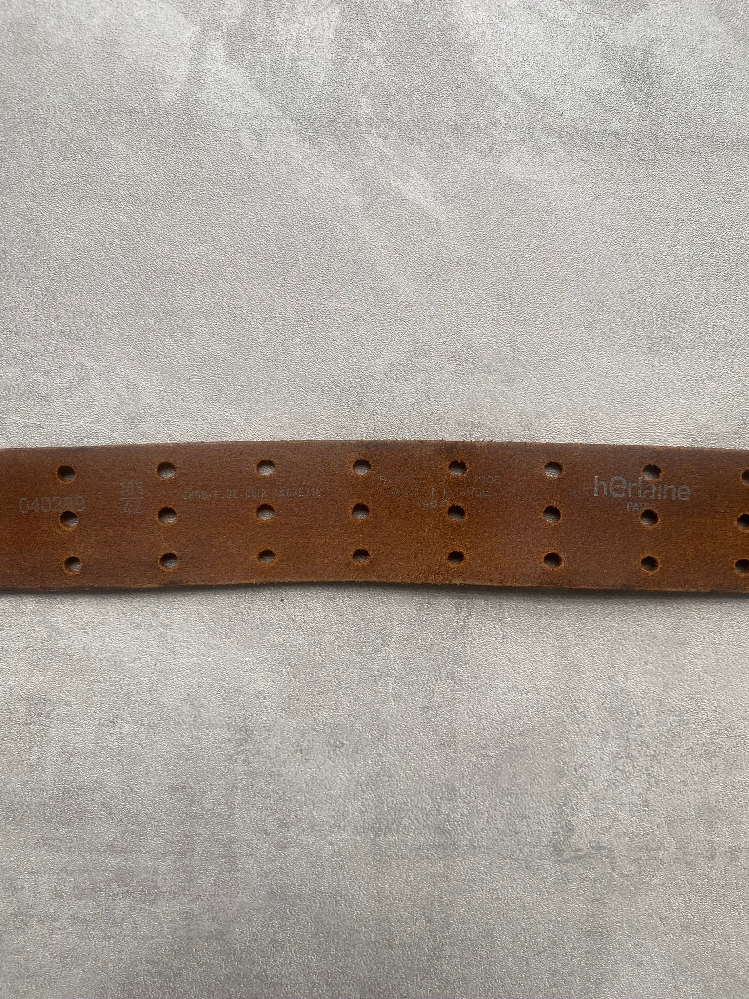 Vintage Military Issue Belt Brown Leather Double Prong Belt 42