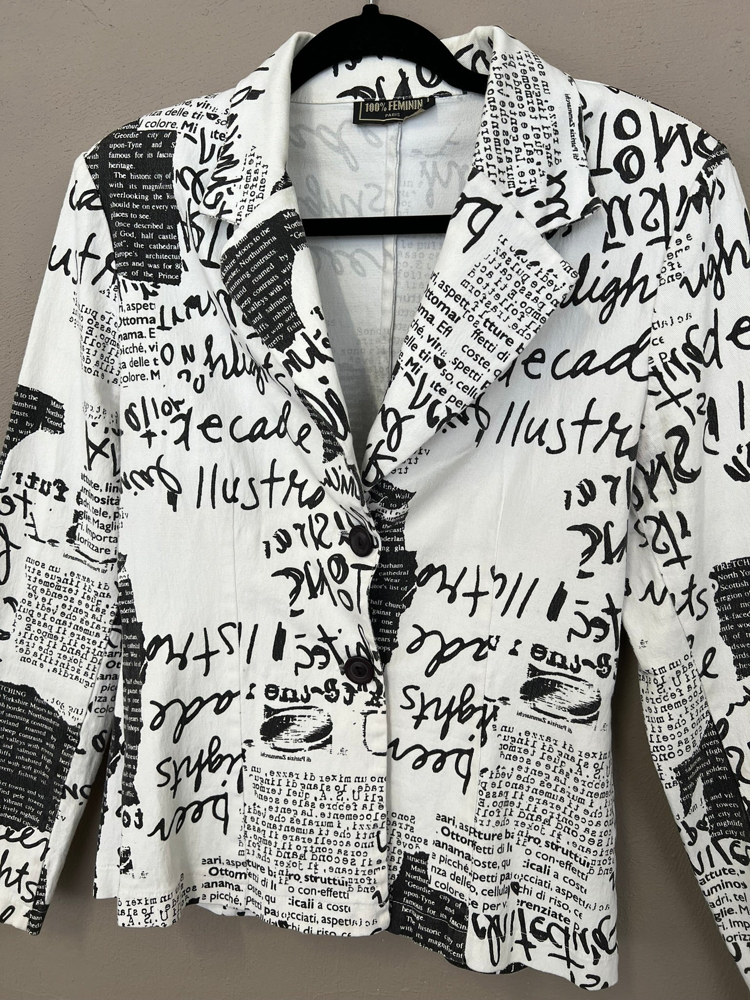 Vintage 90s Blazer Graffiti Bold Print Denim Jacket Tailored UK 12