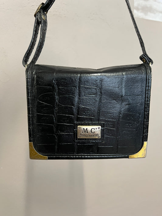 Vintage Crossbody Bag Black Faux Croc Shoulder Bag Marc Chantal