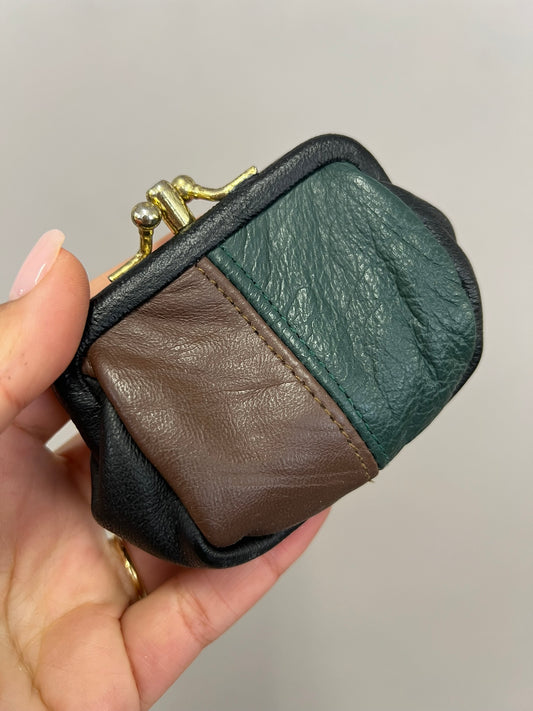 Vintage Leather Coin Purse Green Patchwork Change Purse Vintage Wallet