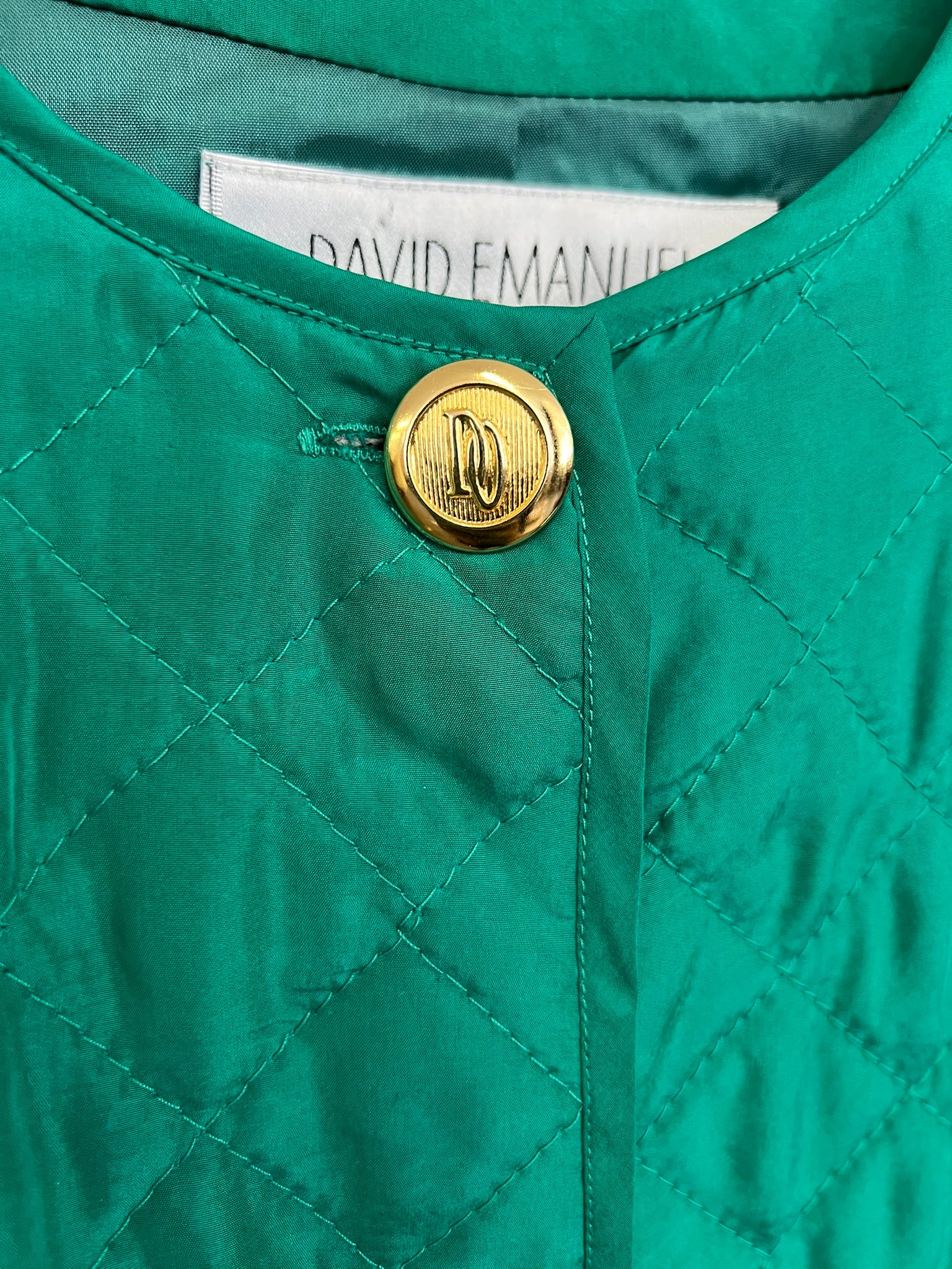 Vintage Silk Quilted Jacket David Emanuel Green Padded Jacket M UK 10 12