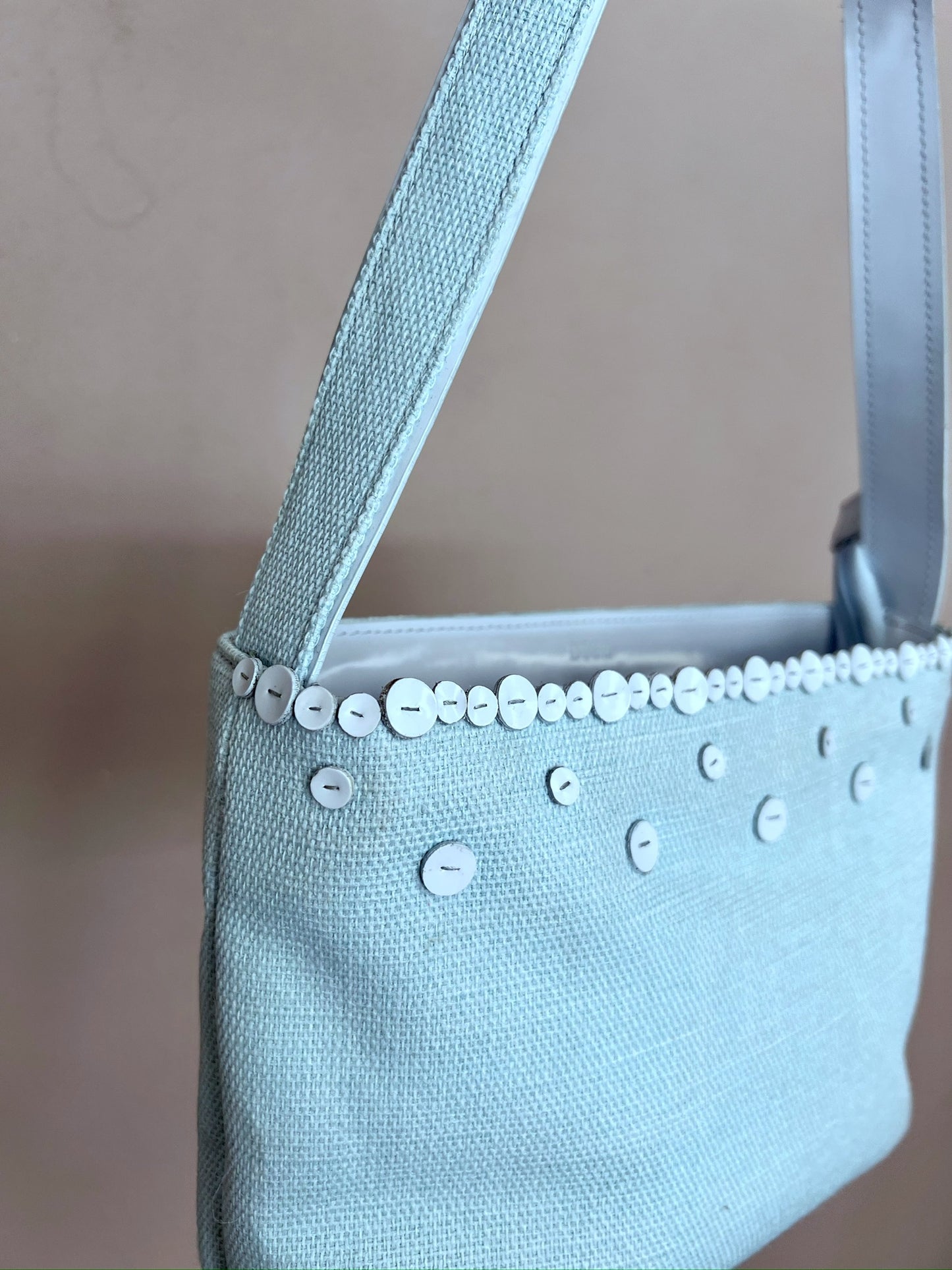 2000s Light Blue Shoulder Bag Linen Handbag Summer Bag