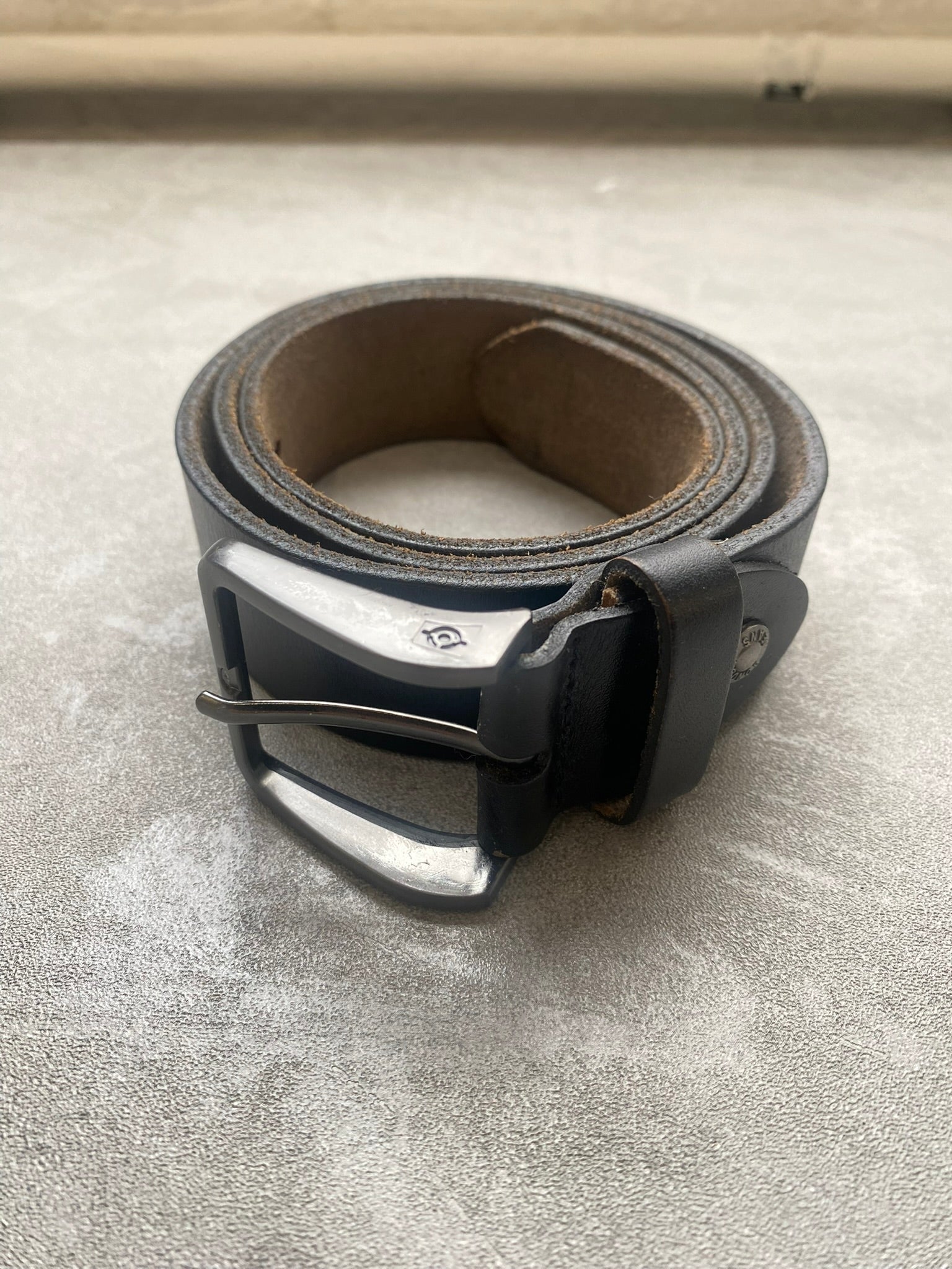 Vintage Bonapa Jeans Black Leather Belt Silver Buckle W32