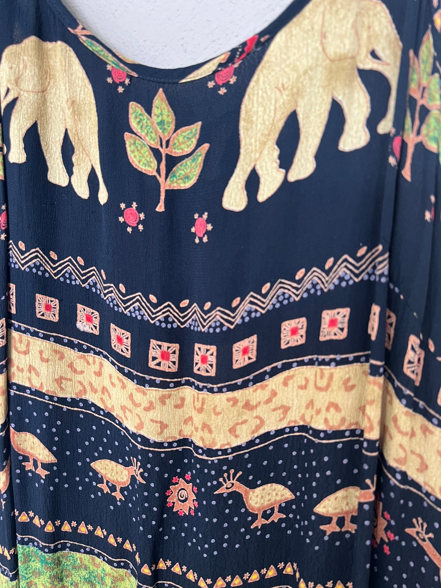 Strappy Summer Dress Vintage 90s Black Thai Print Lightweight Maxi Dress UK 8