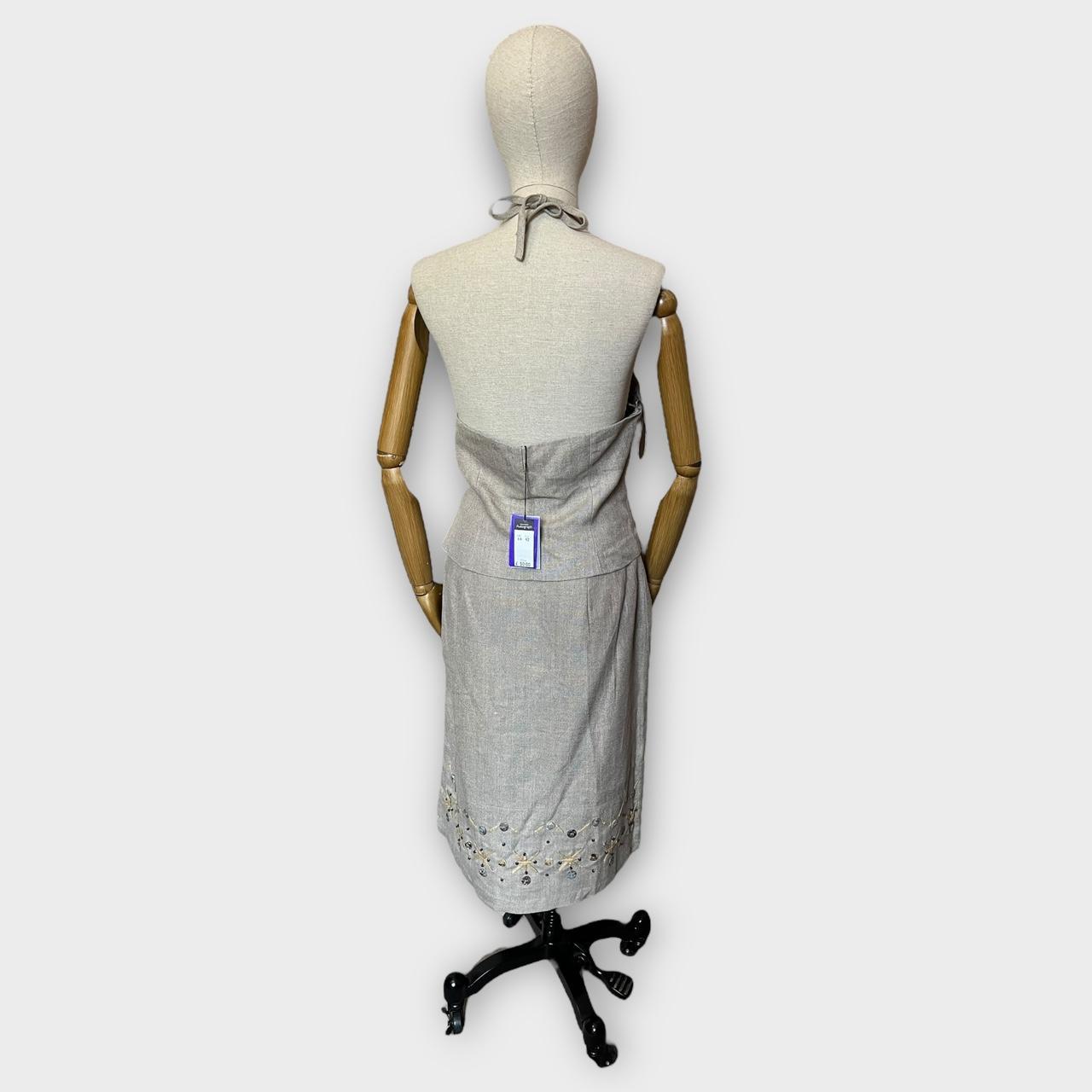 Linen Co Ord M&S halter top and skirt set beaded linen top and midi skirt grey beige NWT size 14 RRP