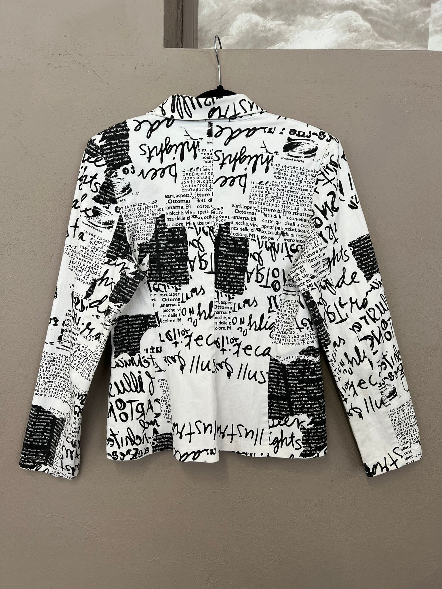 Vintage 90s Blazer Graffiti Bold Print Denim Jacket Tailored UK 12
