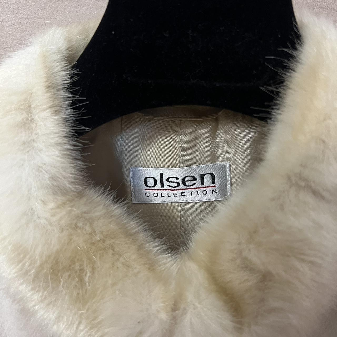 Vintage 90s Wool Suit Olsen Cream Two Piece Skirt Suit Neutral Jacket and Maxi Skirt Faux Fur Collar