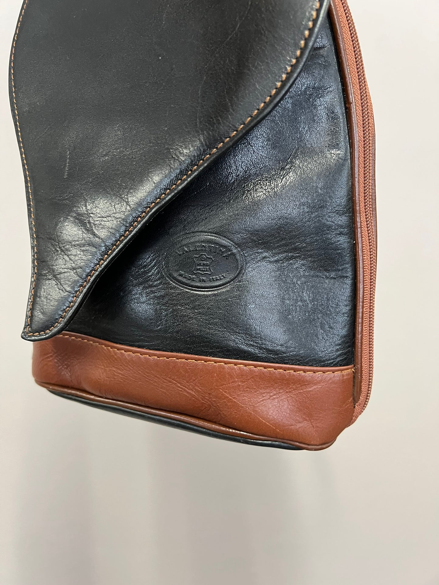 Vintage Leather Backpack Asymmetric Handbag Black and Brown 90s Vintage Bag