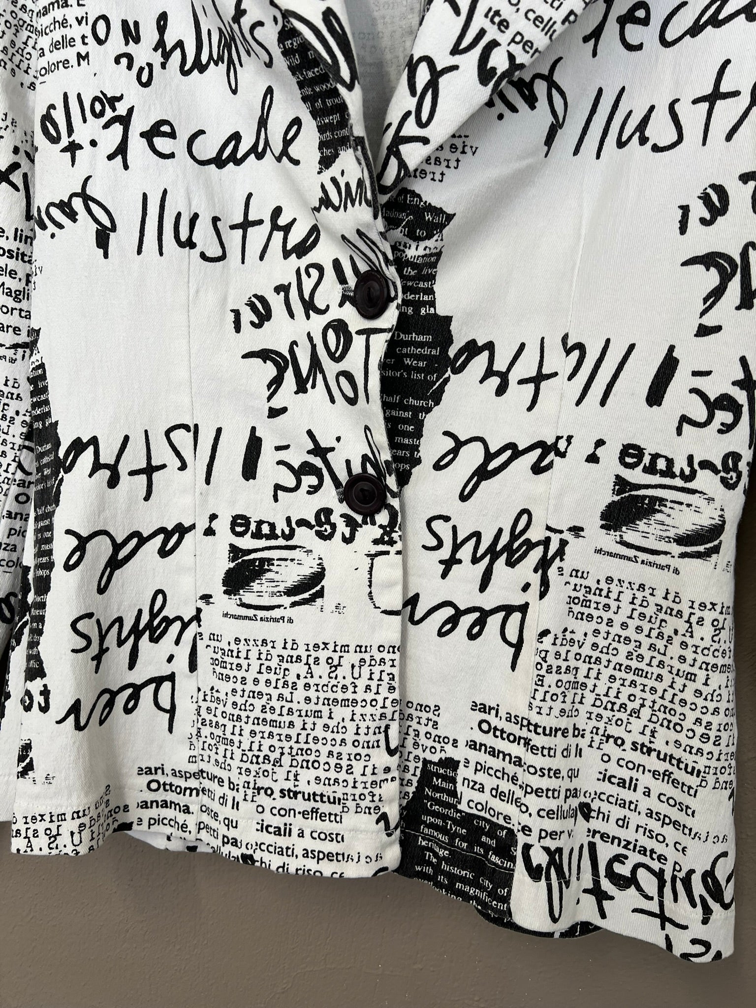 Vintage 90s Blazer Graffiti Bold Print Denim Jacket Tailored UK 12