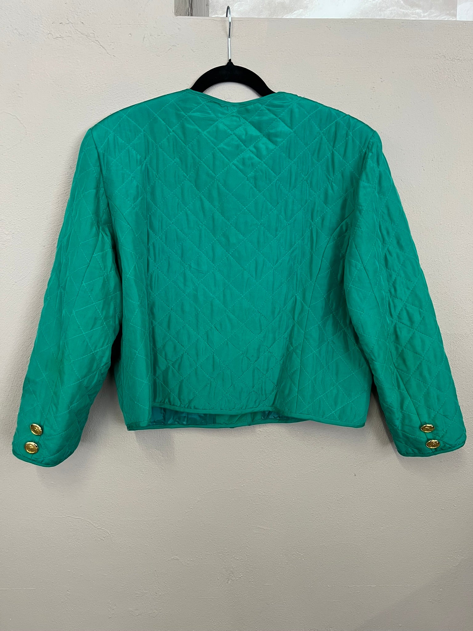 Vintage Silk Quilted Jacket David Emanuel Green Padded Jacket M UK 10 12
