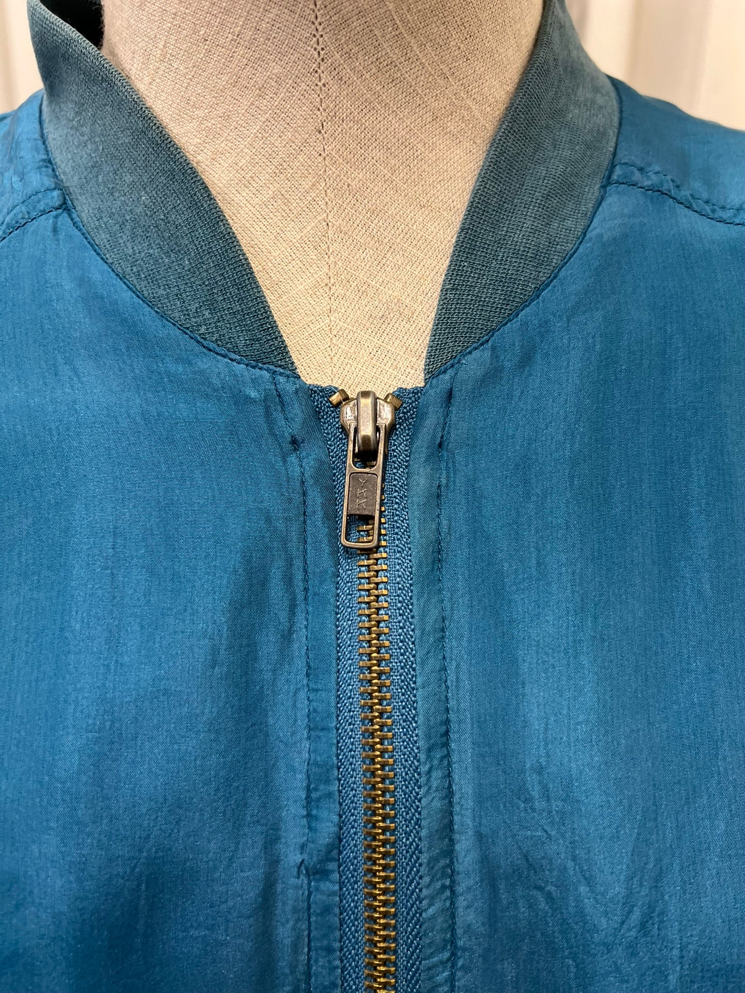 Vintage 1980s Mark Adam Teal Blue Silk Bomber Jacket 100% Silk Vintage Korean Genuine Silk Lightweight Oversized Women's Jacket Size L