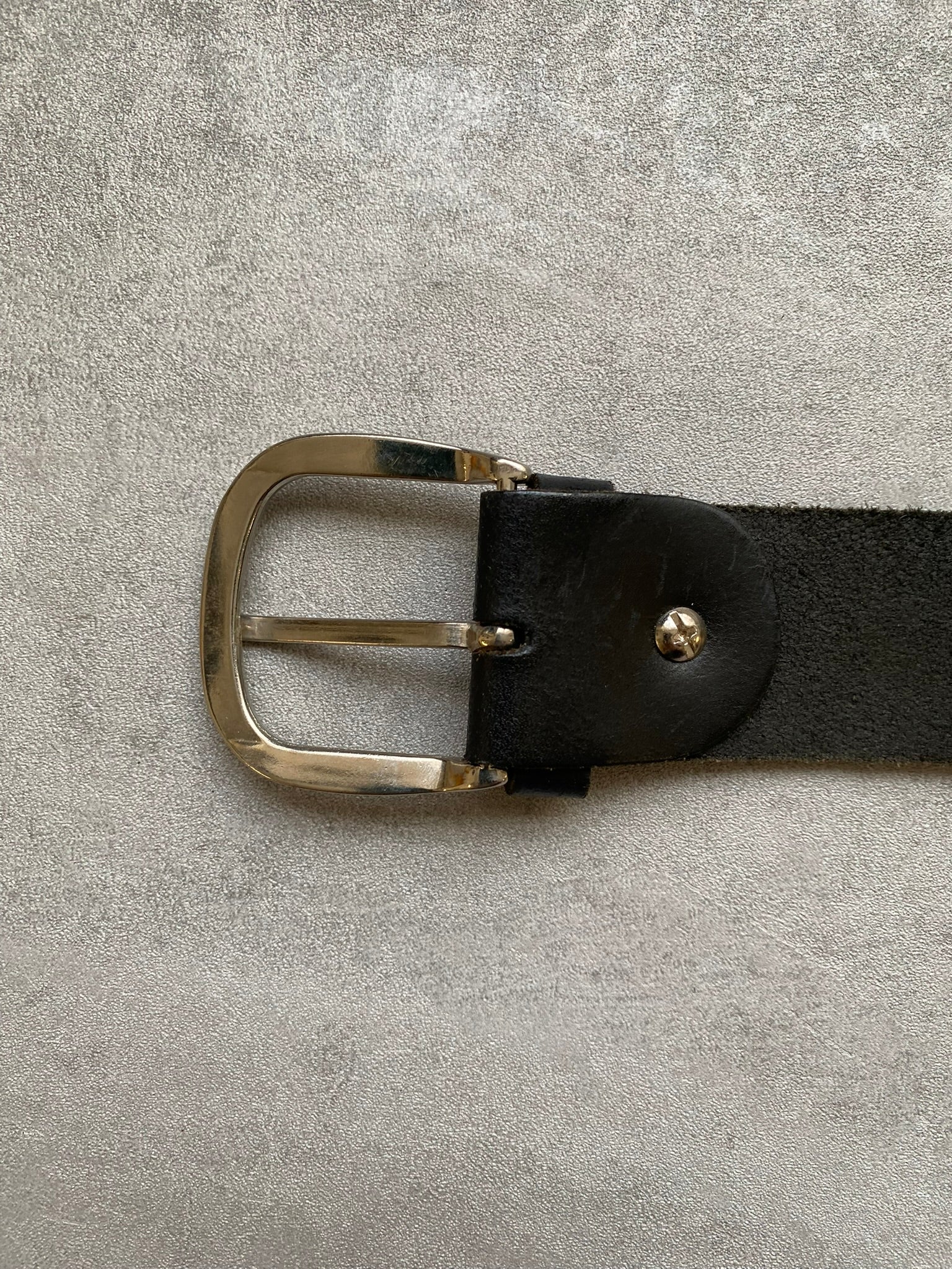 Vintage Belt Black Leather Belt Silver Buckle  43” Waist