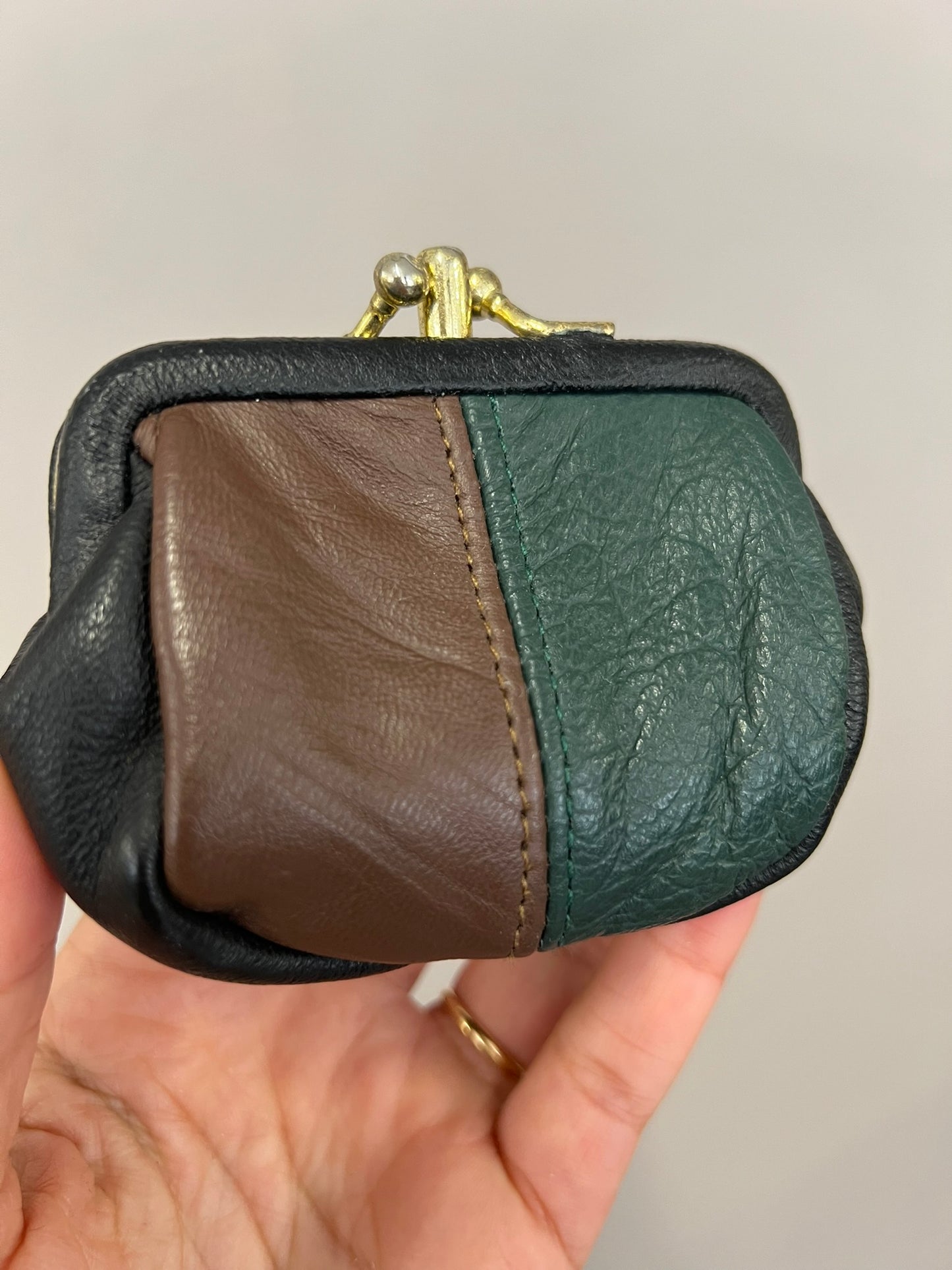 Vintage Leather Coin Purse Green Patchwork Change Purse Vintage Wallet