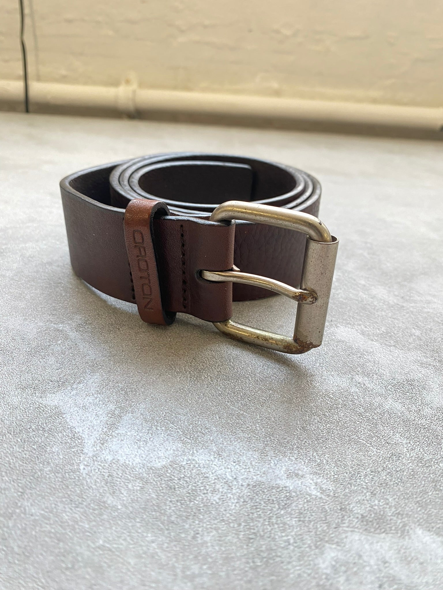 Vintage Oroton Brown Leather Belt Silver Buckle Size UK 16