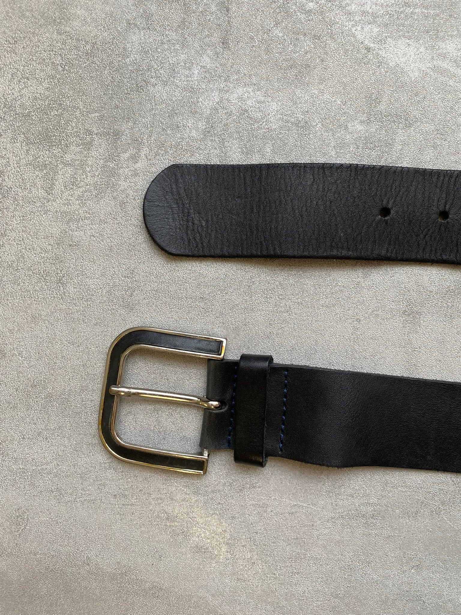 Vintage Belt 90s Black Leather Studded Silver Buckle Grommet Detail Size 95