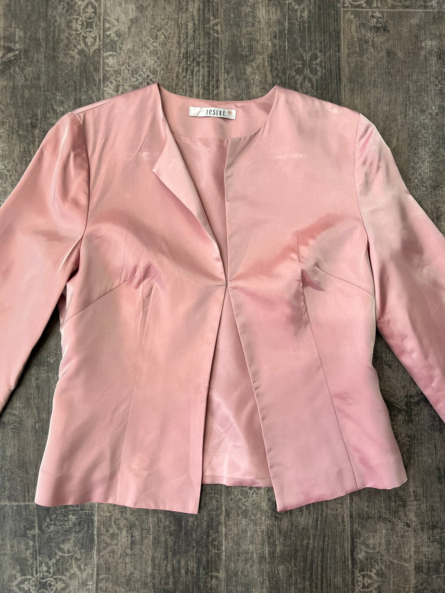 Vintage Pink Satin Suit Two Piece Jesiré Trousers and Blazer Set Co Ord UK 8