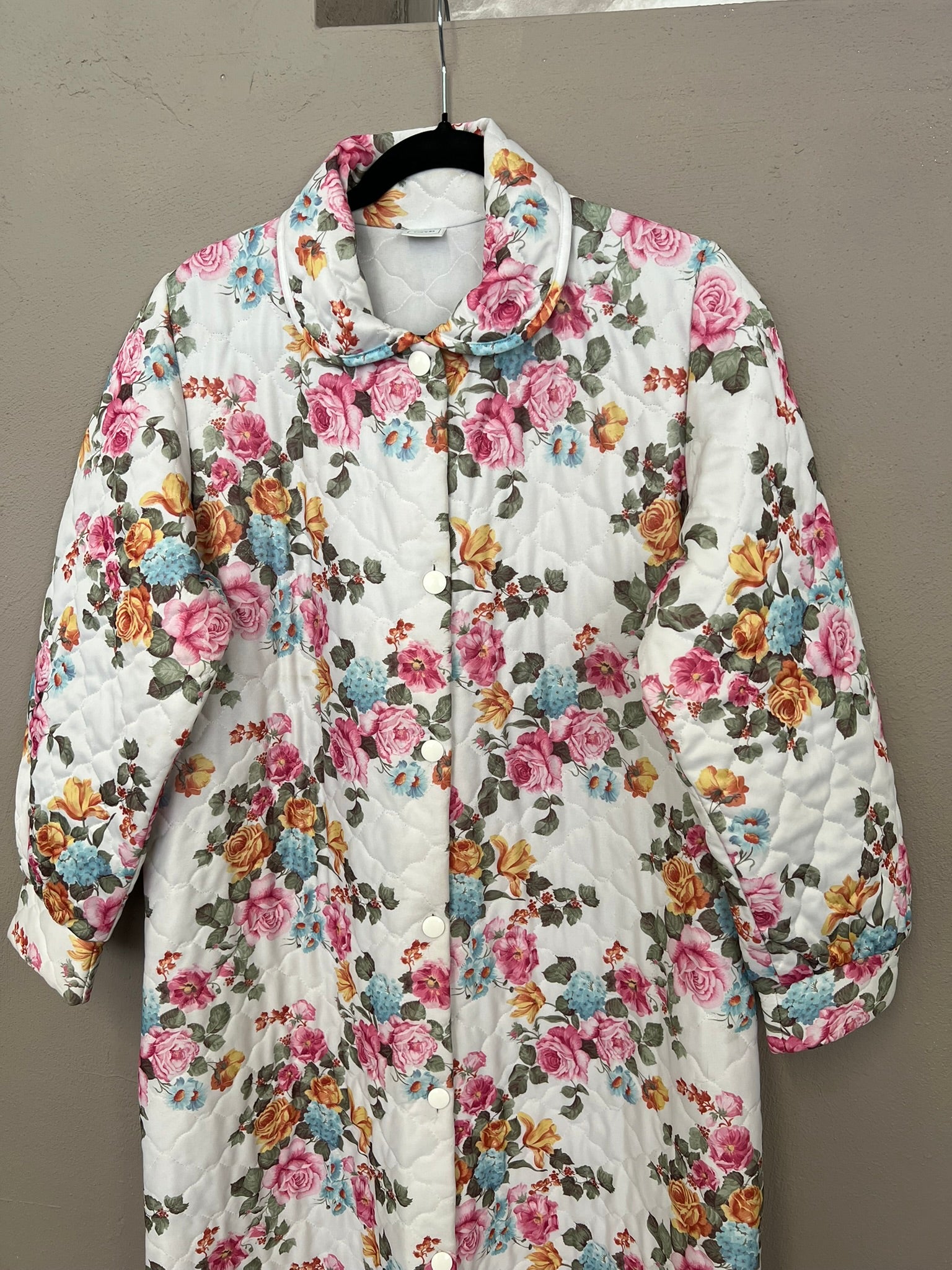 Vintage Dressing Gown Floral Quilted Housecoat Longline Canda UK12