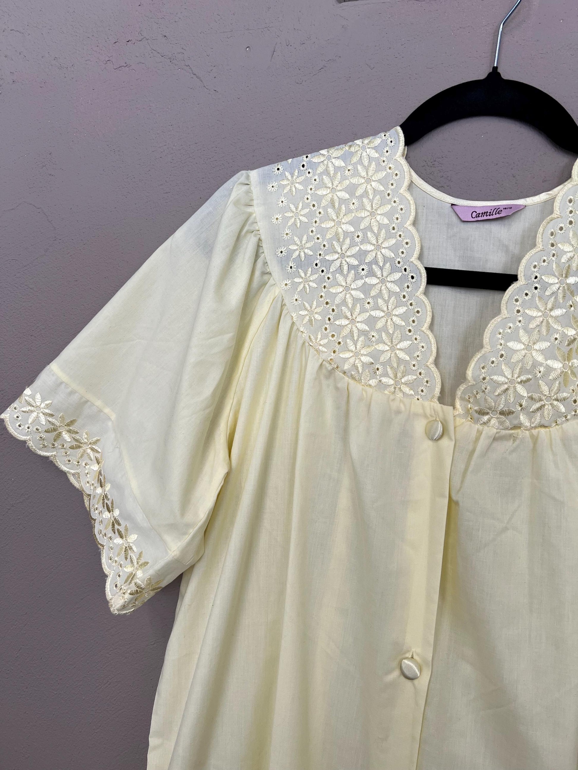 Buttercream Yellow Nightgown | Vintage | Lace Detail Satin Button Nightdress | Maxi Length