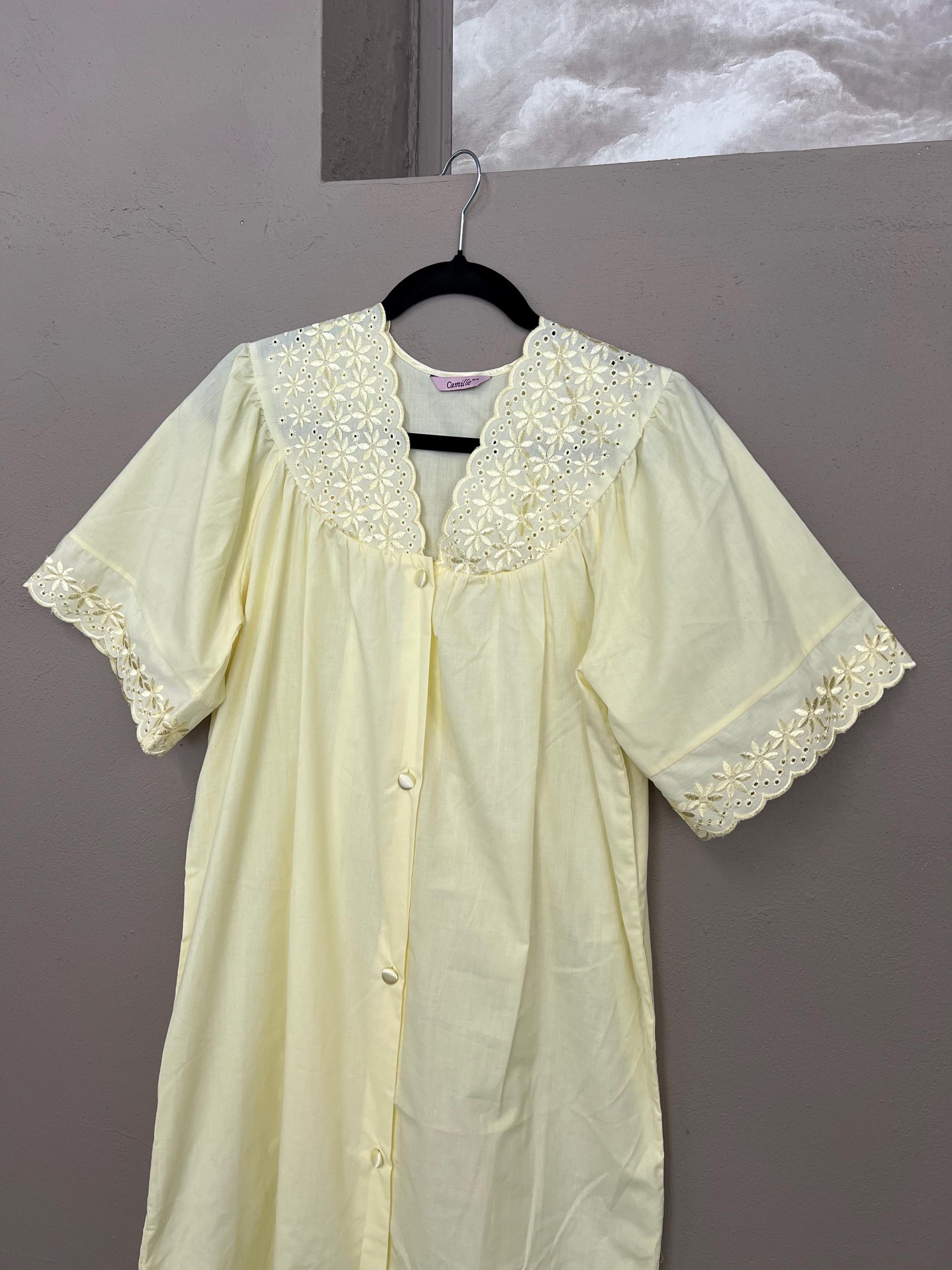 Buttercream Yellow Nightgown | Vintage | Lace Detail Satin Button Nightdress | Maxi Length